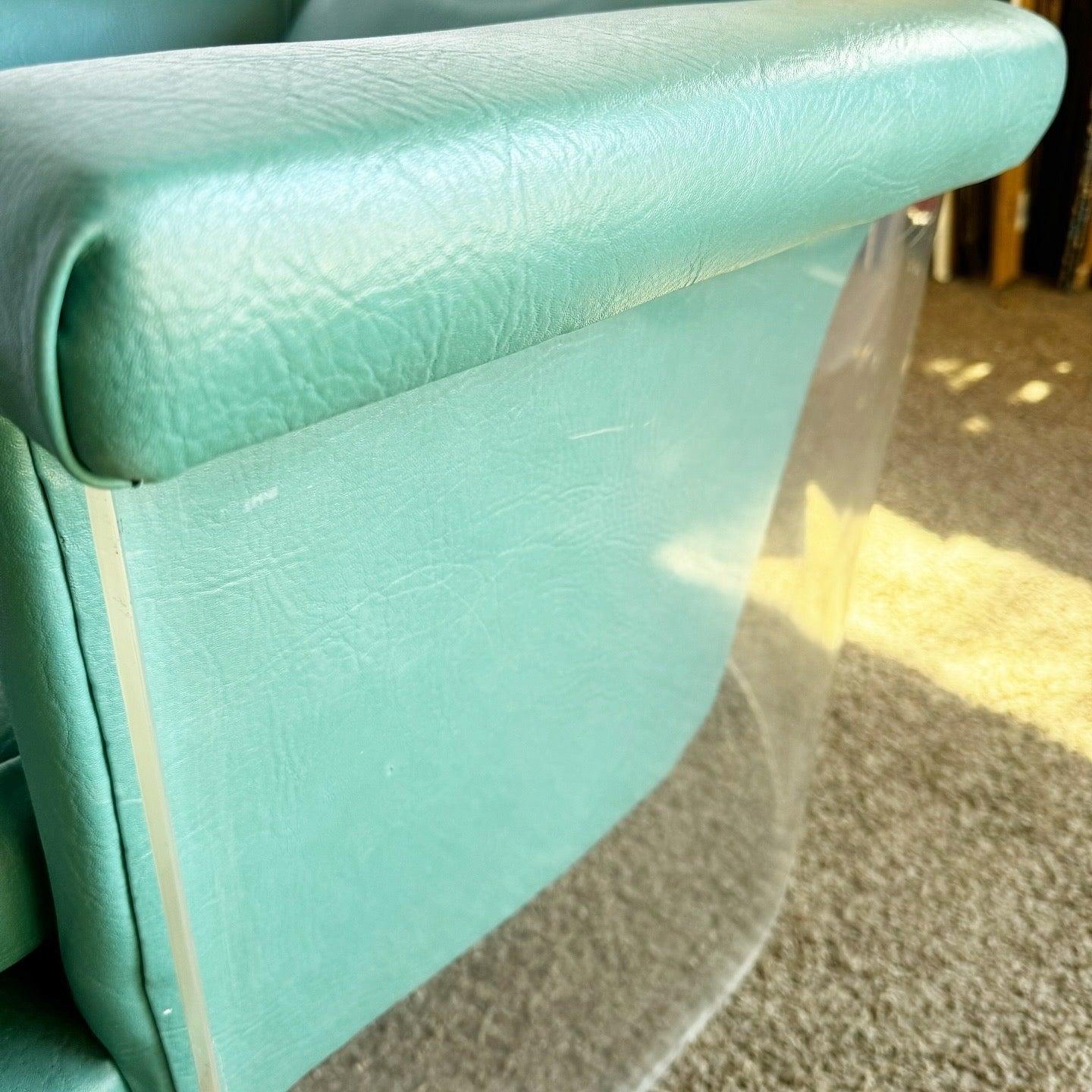 Postmoderner Loungesessel aus Naugahyde und Lucite in Teal im Angebot 6