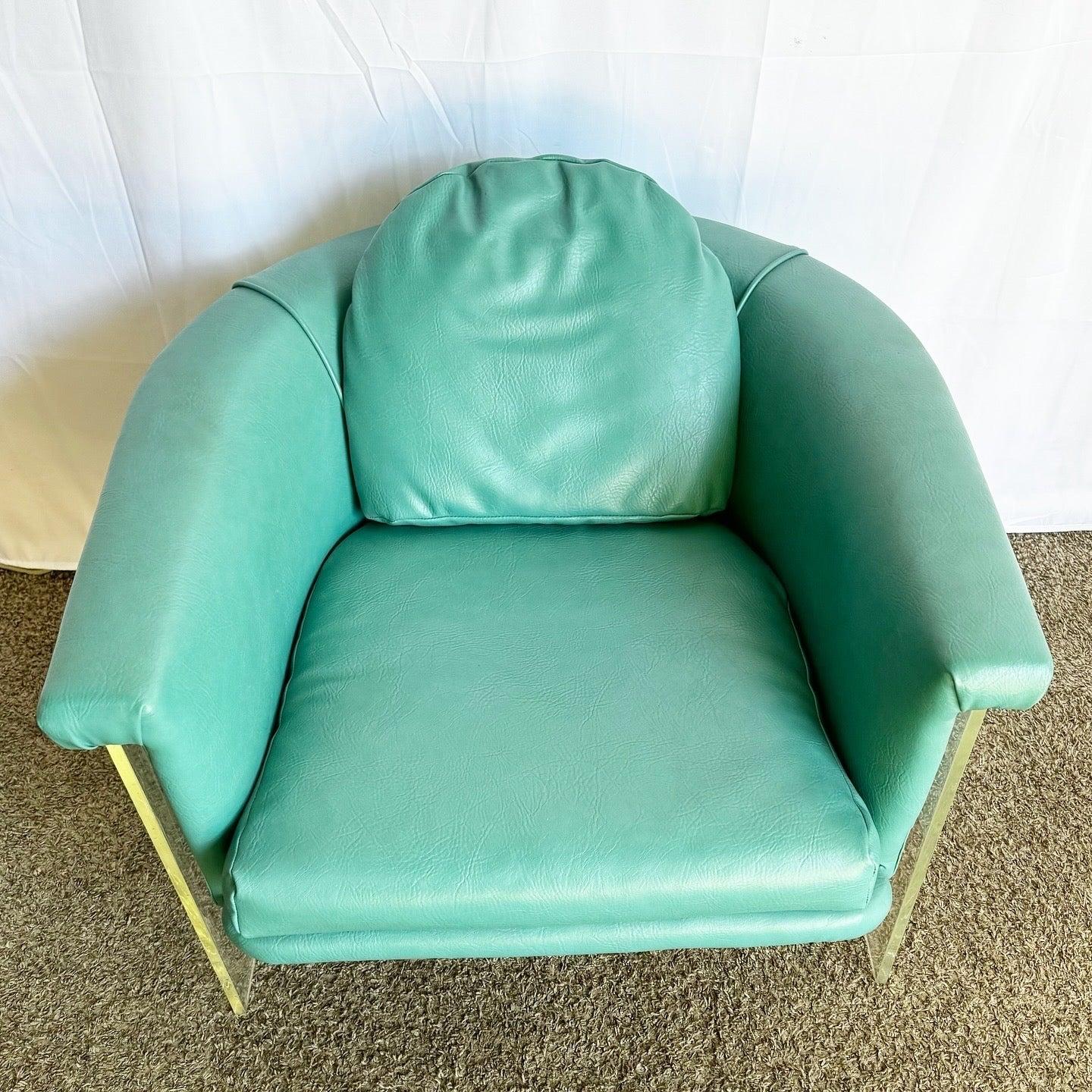 Postmoderner Loungesessel aus Naugahyde und Lucite in Teal (amerikanisch) im Angebot