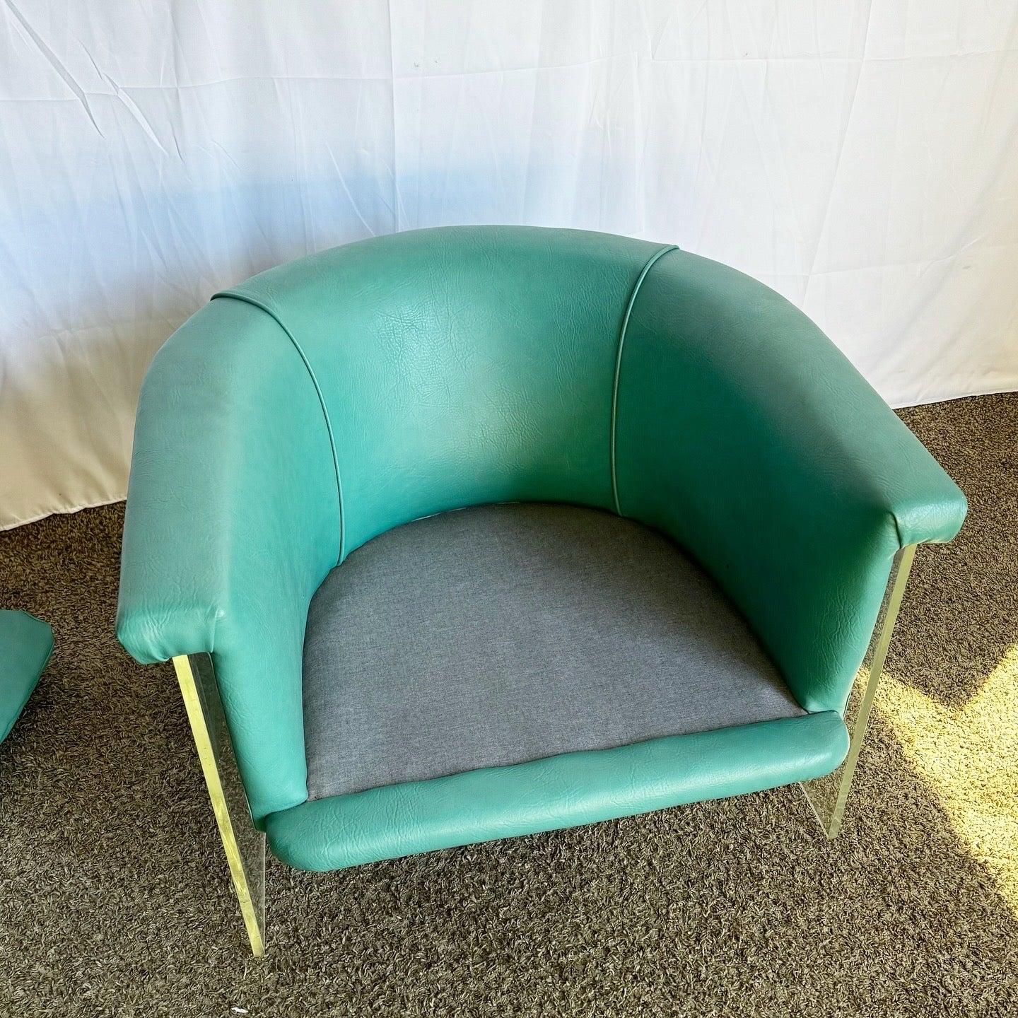 Postmoderner Loungesessel aus Naugahyde und Lucite in Teal im Angebot 1