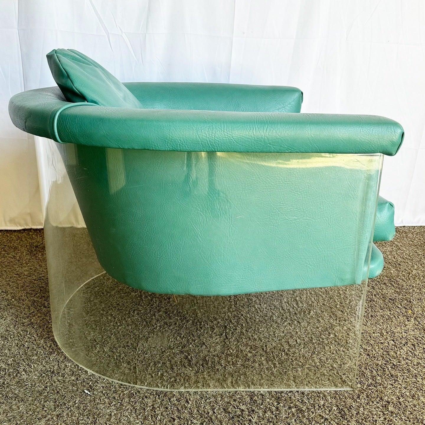 Postmoderner Loungesessel aus Naugahyde und Lucite in Teal im Angebot 2
