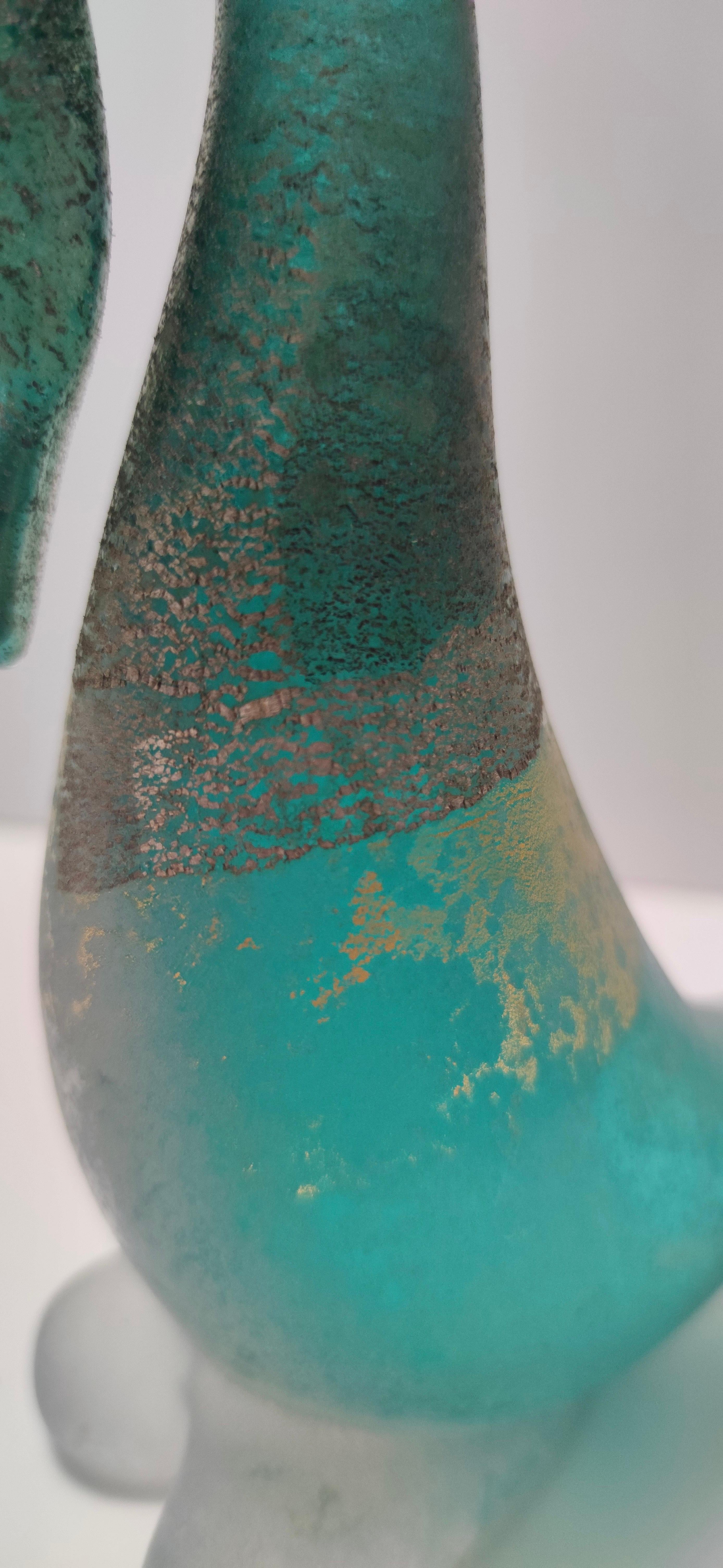 Postmodern Teal Scavo Glass Decorative Duck by Cenedese with Gold Flakes, Italy 3