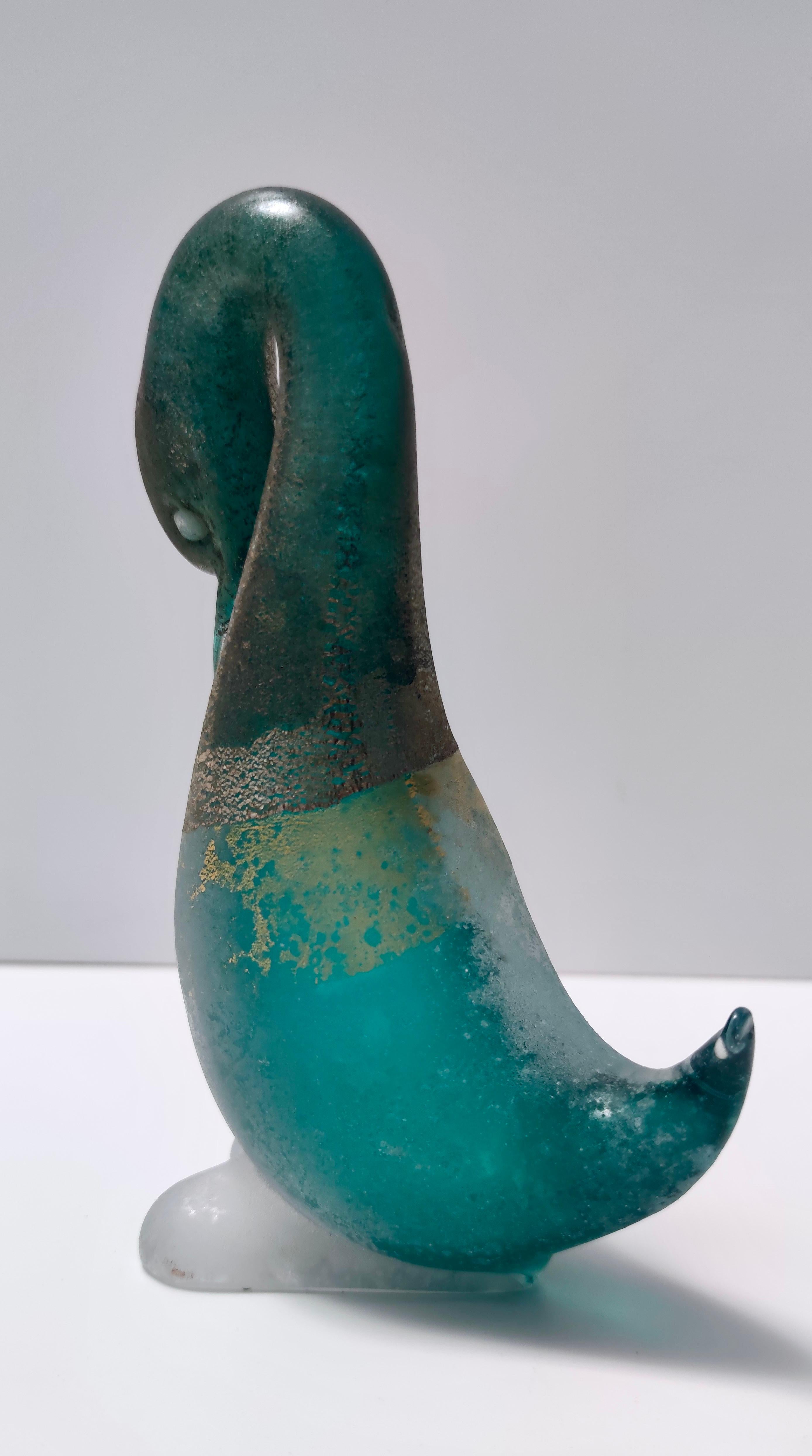 Post-Modern Postmodern Teal Scavo Glass Decorative Duck by Cenedese with Gold Flakes, Italy