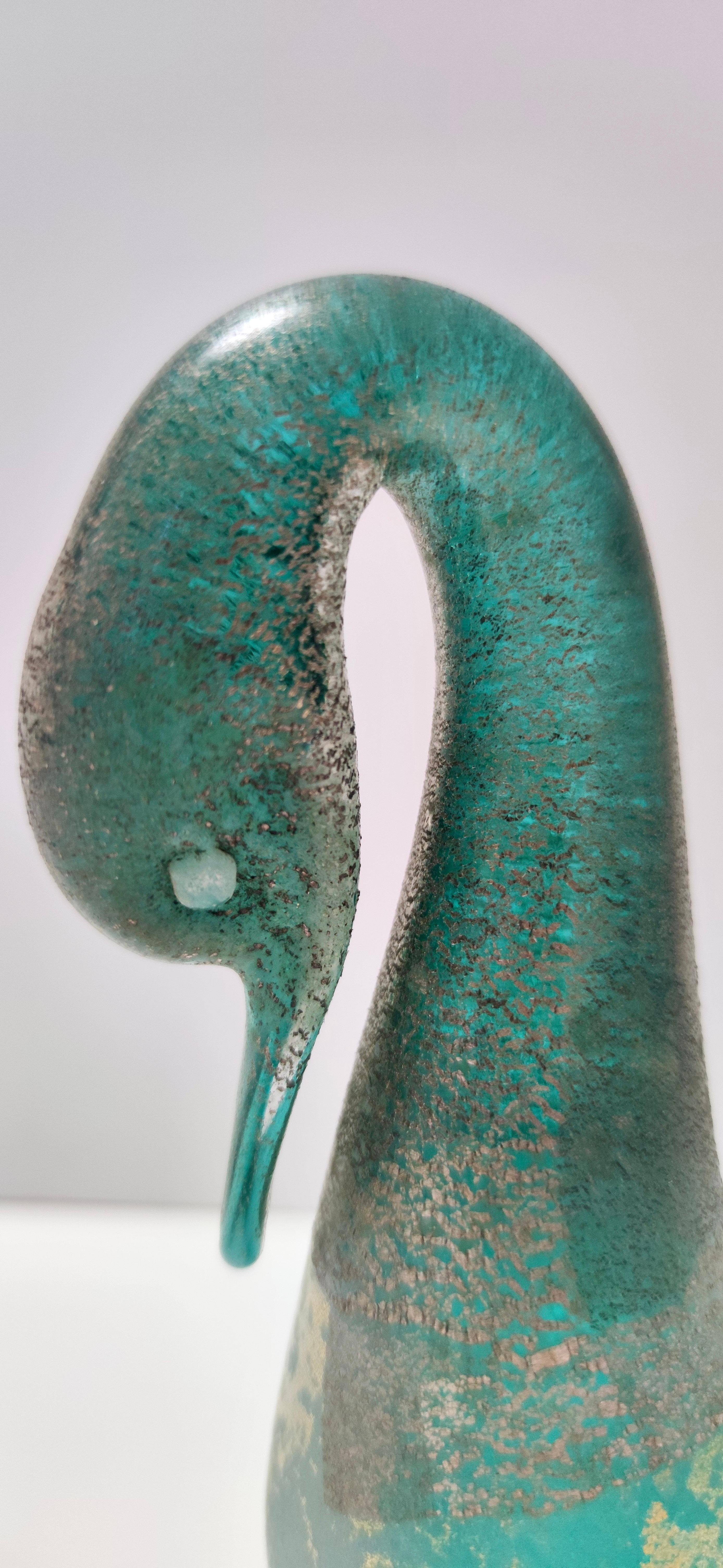 Postmodern Teal Scavo Glass Decorative Duck by Cenedese with Gold Flakes, Italy 2