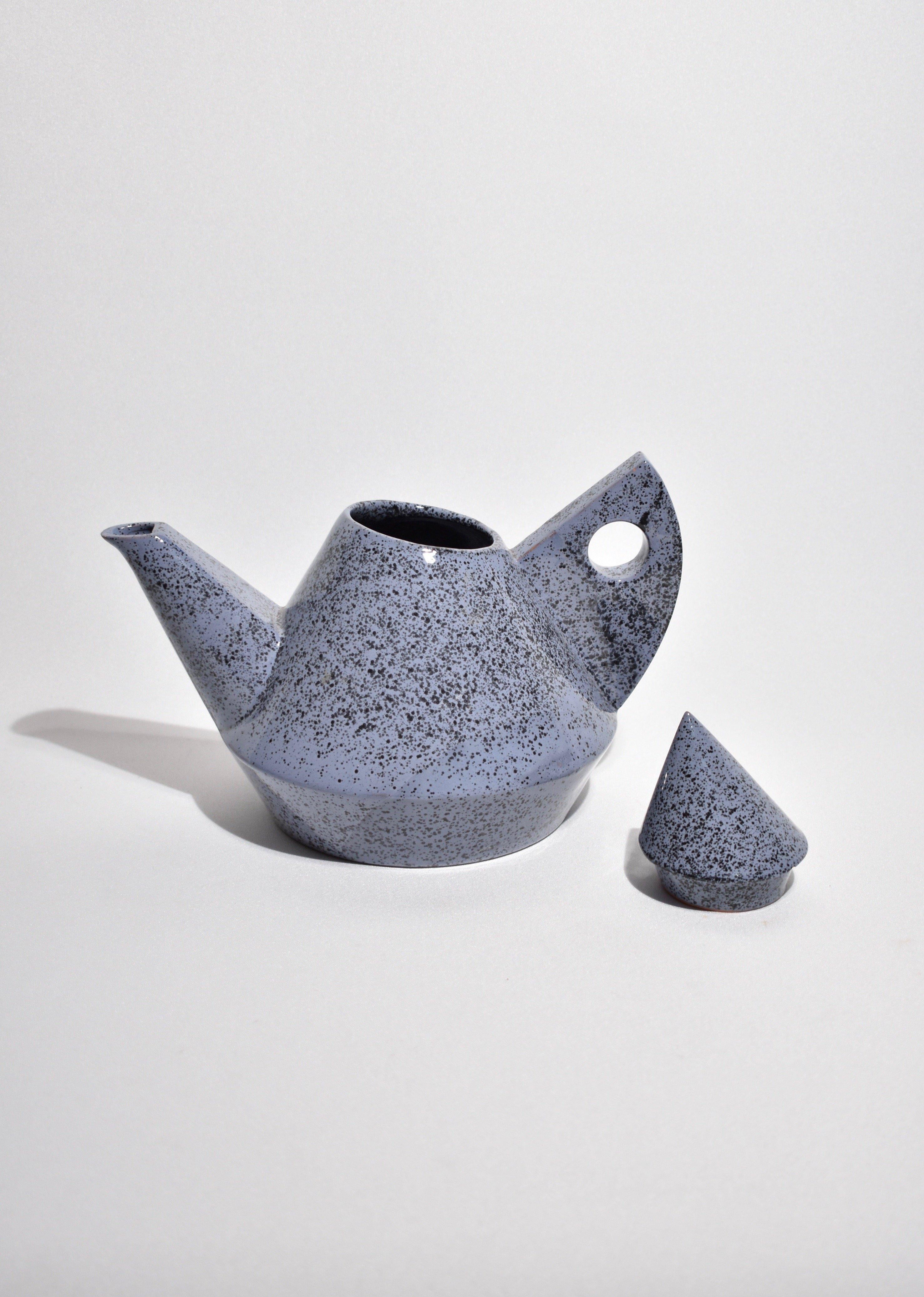 Hand-Crafted Postmodern Teapot Set in Blue Speckle Pattern