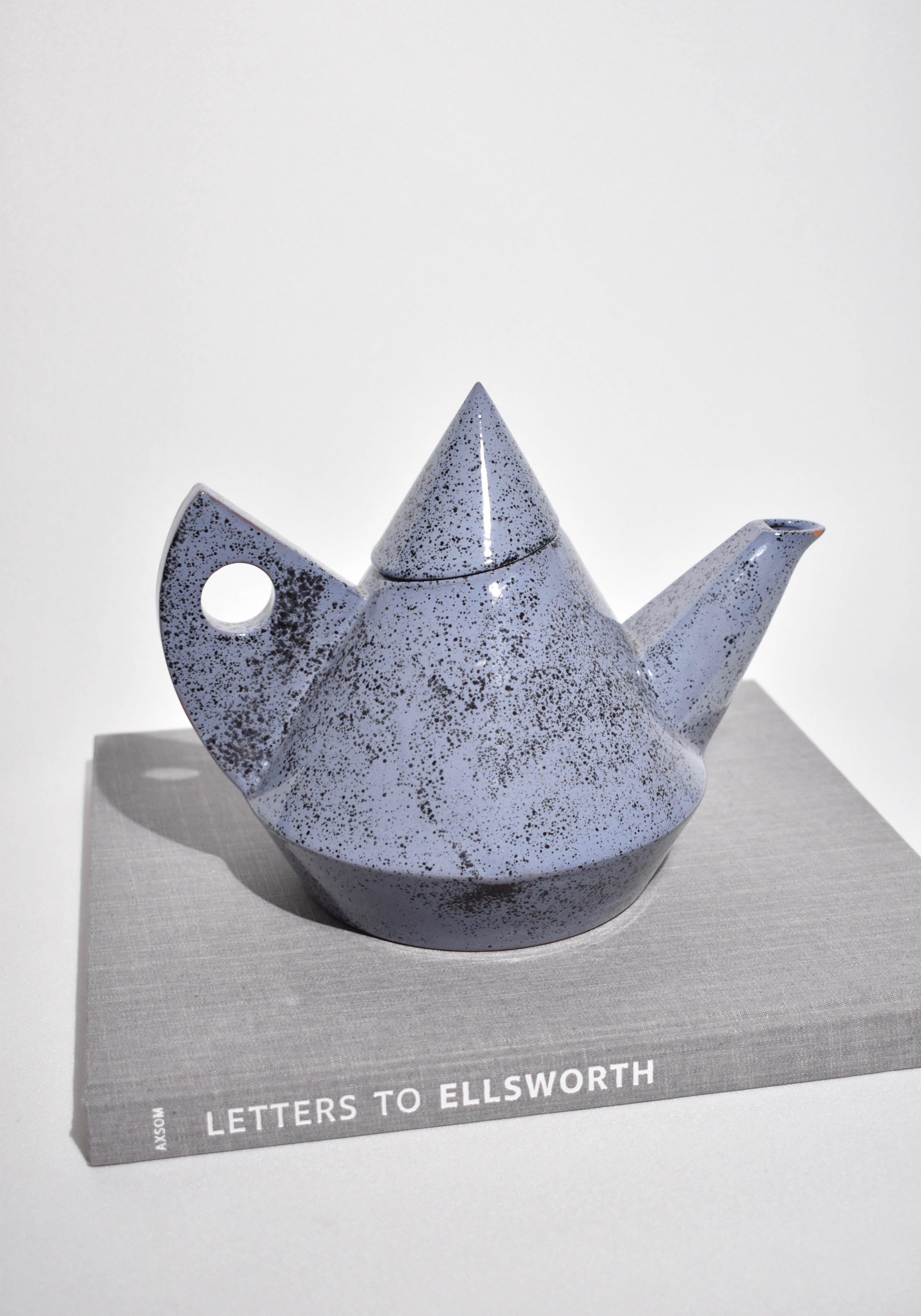 Ceramic Postmodern Teapot Set in Blue Speckle Pattern