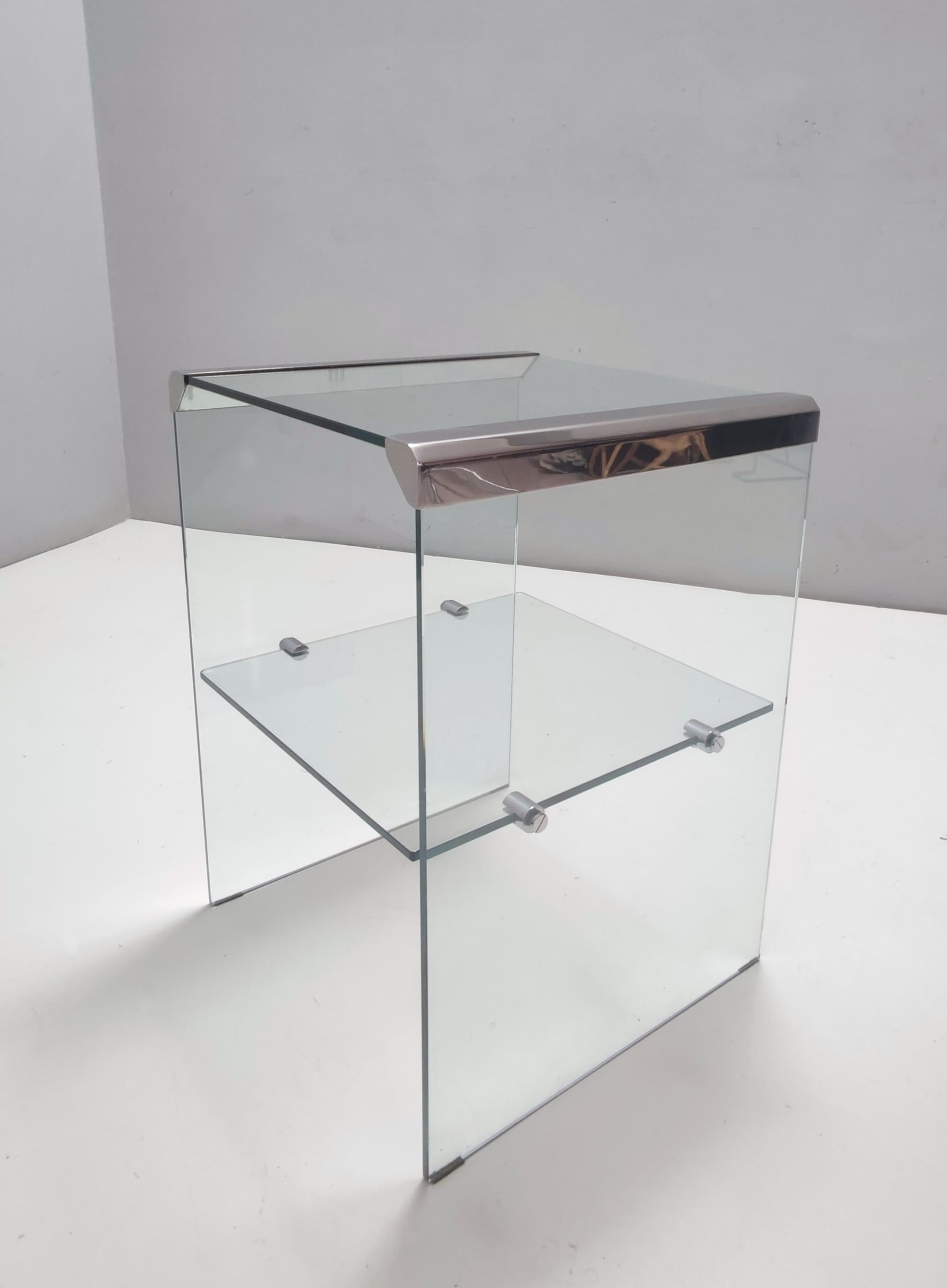 Post-Modern Postmodern Tempered Glass and Steel Etagere by Gallotti & Radice with a Shelf For Sale