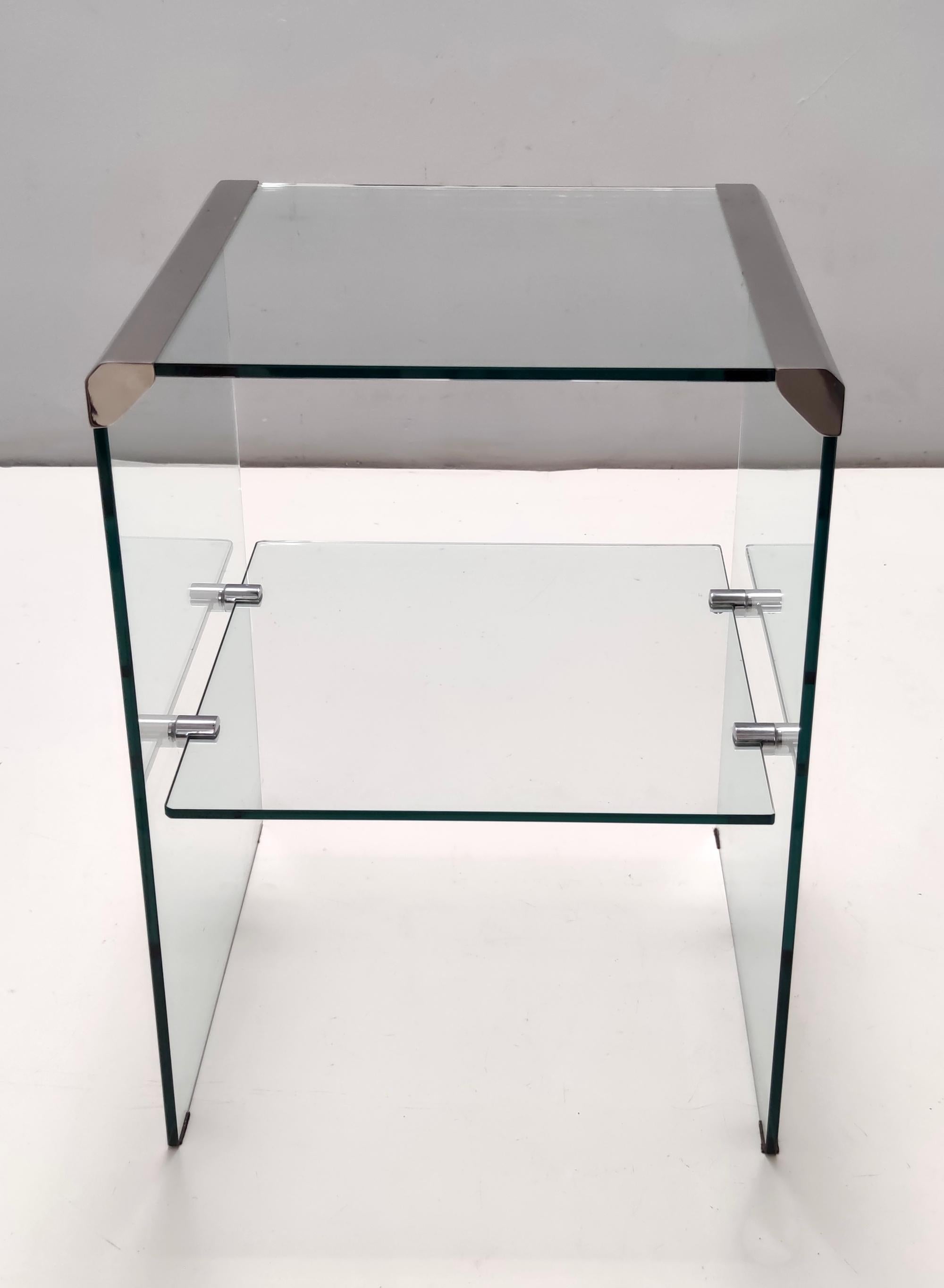 Italian Postmodern Tempered Glass and Steel Etagere by Gallotti & Radice with a Shelf For Sale