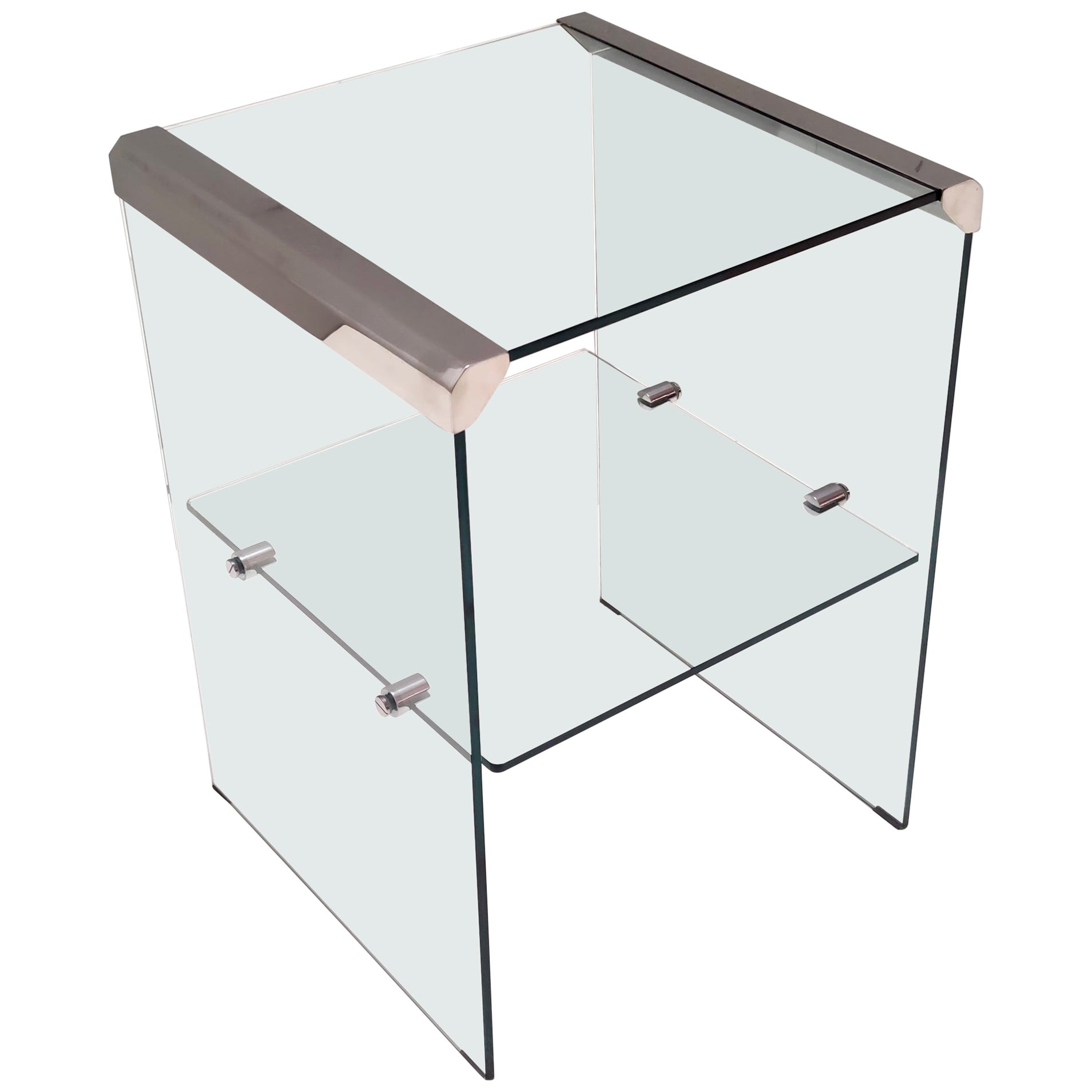 Etagere postmoderno in vetro temperato e acciaio di Gallotti & Radice con mensola