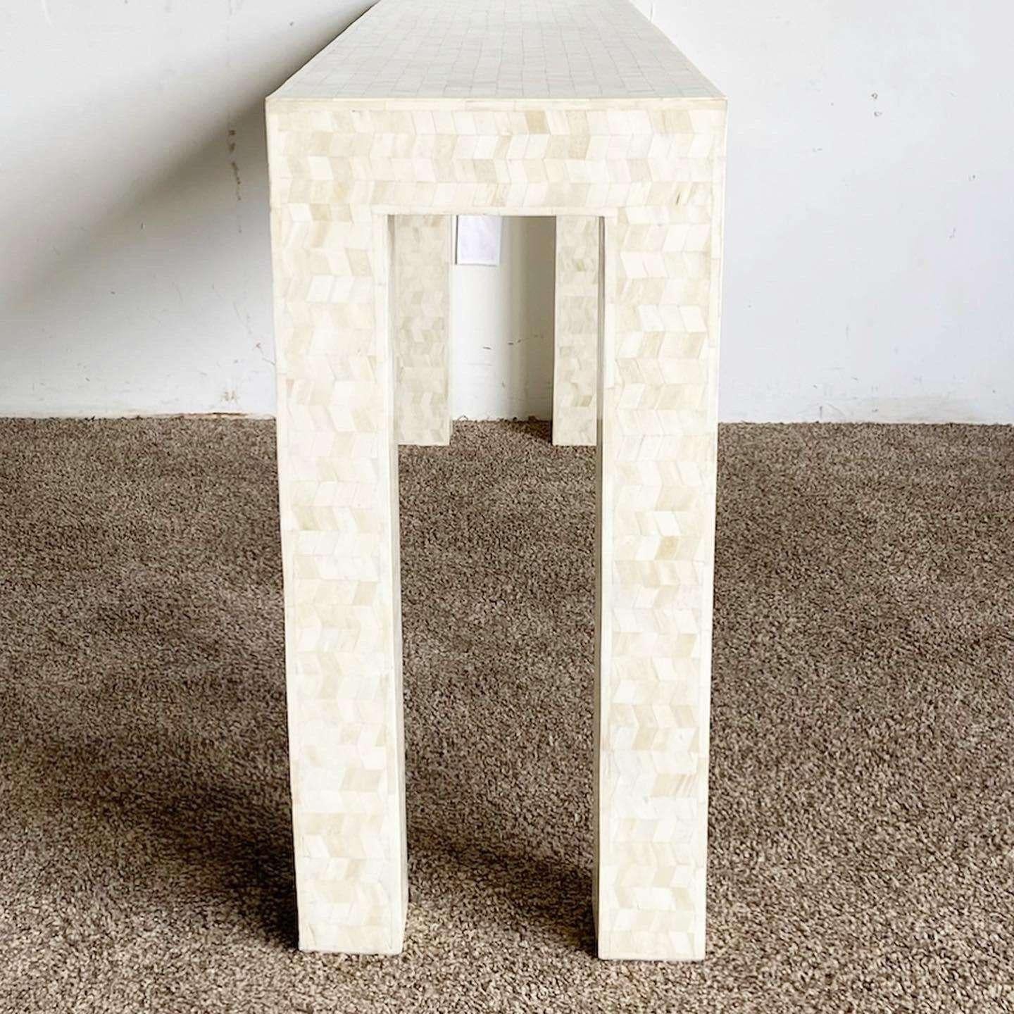 Post-Modern Postmodern Tessellated Bone Parsons Console Table For Sale