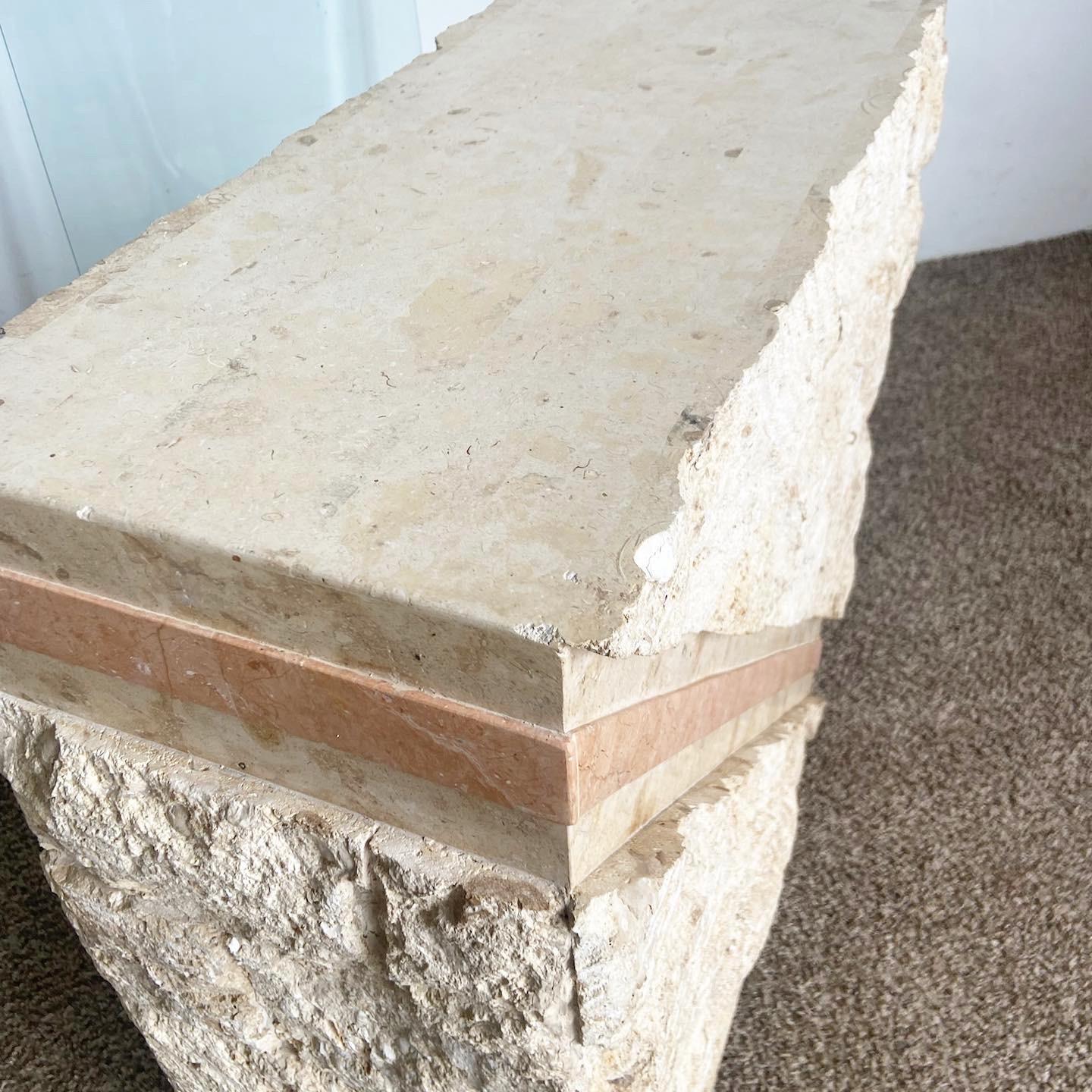 Postmodern Tessellated Mactan Stone Console Table w/ Polished Pink Stone Accent For Sale 2