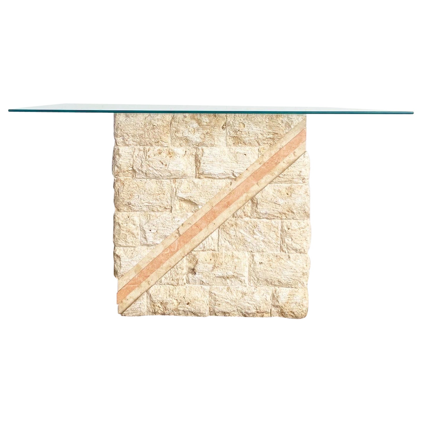 Postmodern Tessellated Mactan Stone Console Table w/ Polished Pink Stone Accent
