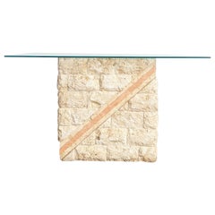 Postmodern Tessellated Mactan Stone Console Table w/ Polished Pink Stone Accent