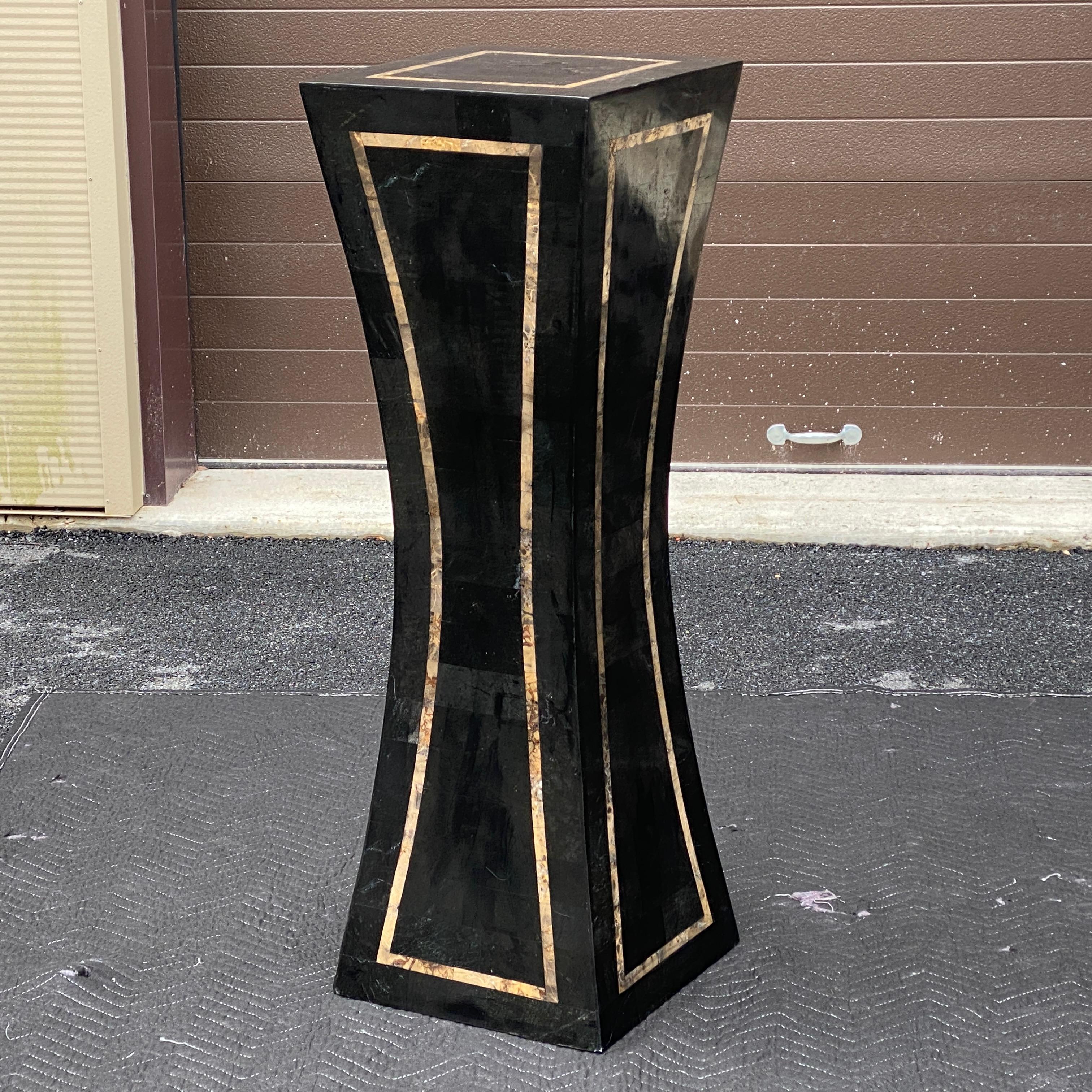Hand-Crafted Postmodern Tessellated Marble Waisted Pedestal For Sale