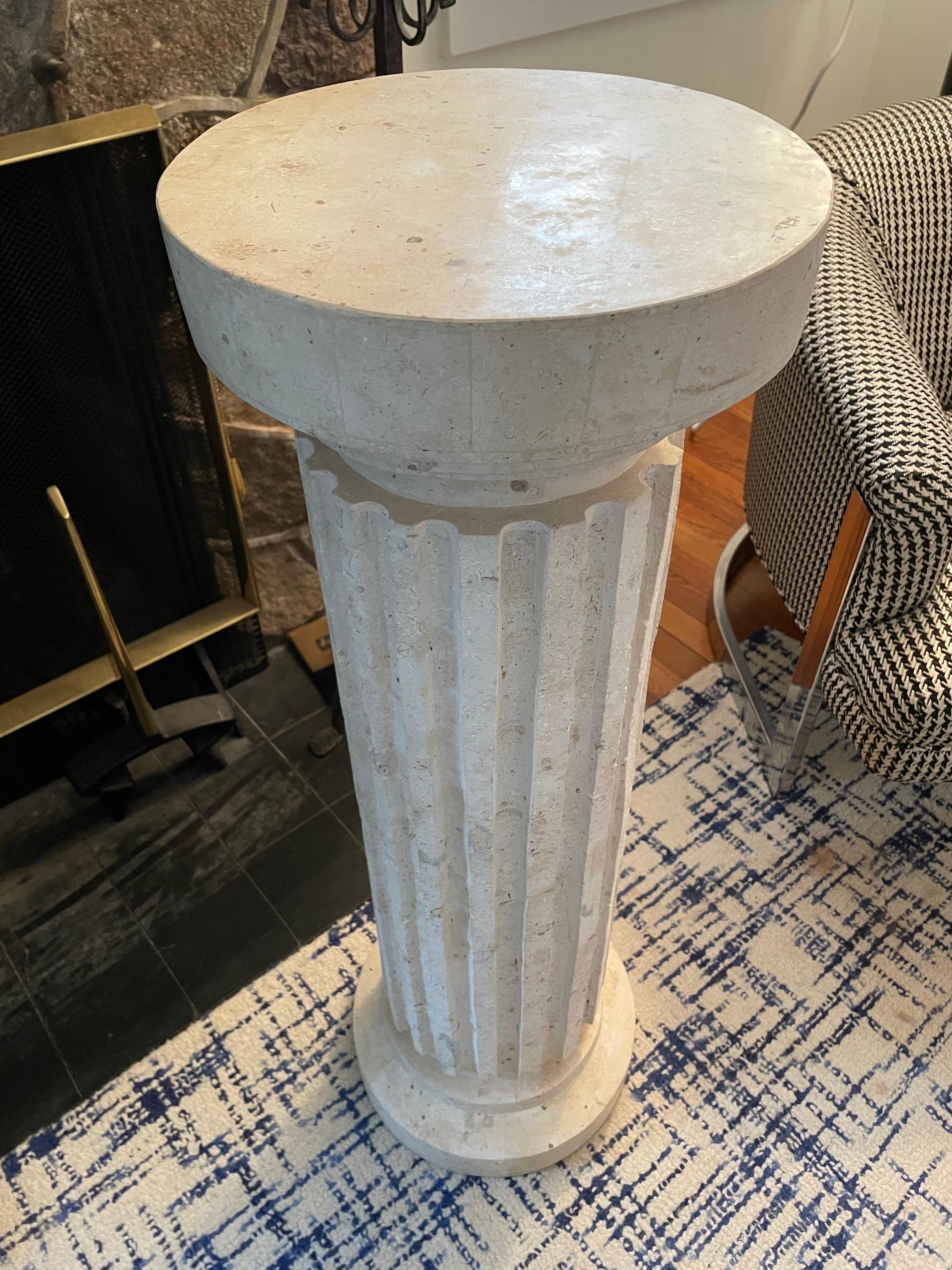 Stone Postmodern Tessellated Neoclassical Fluted Column Pedestal For Sale