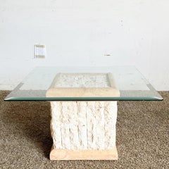 Postmodern Tessellated Pink and Beige Stone Glass Top Coffee Table