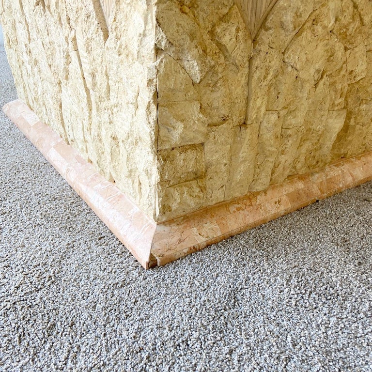 Table Reed Postmodern Tessellated Pink and Beige Stone Pencil Reed Side Tables, a ...