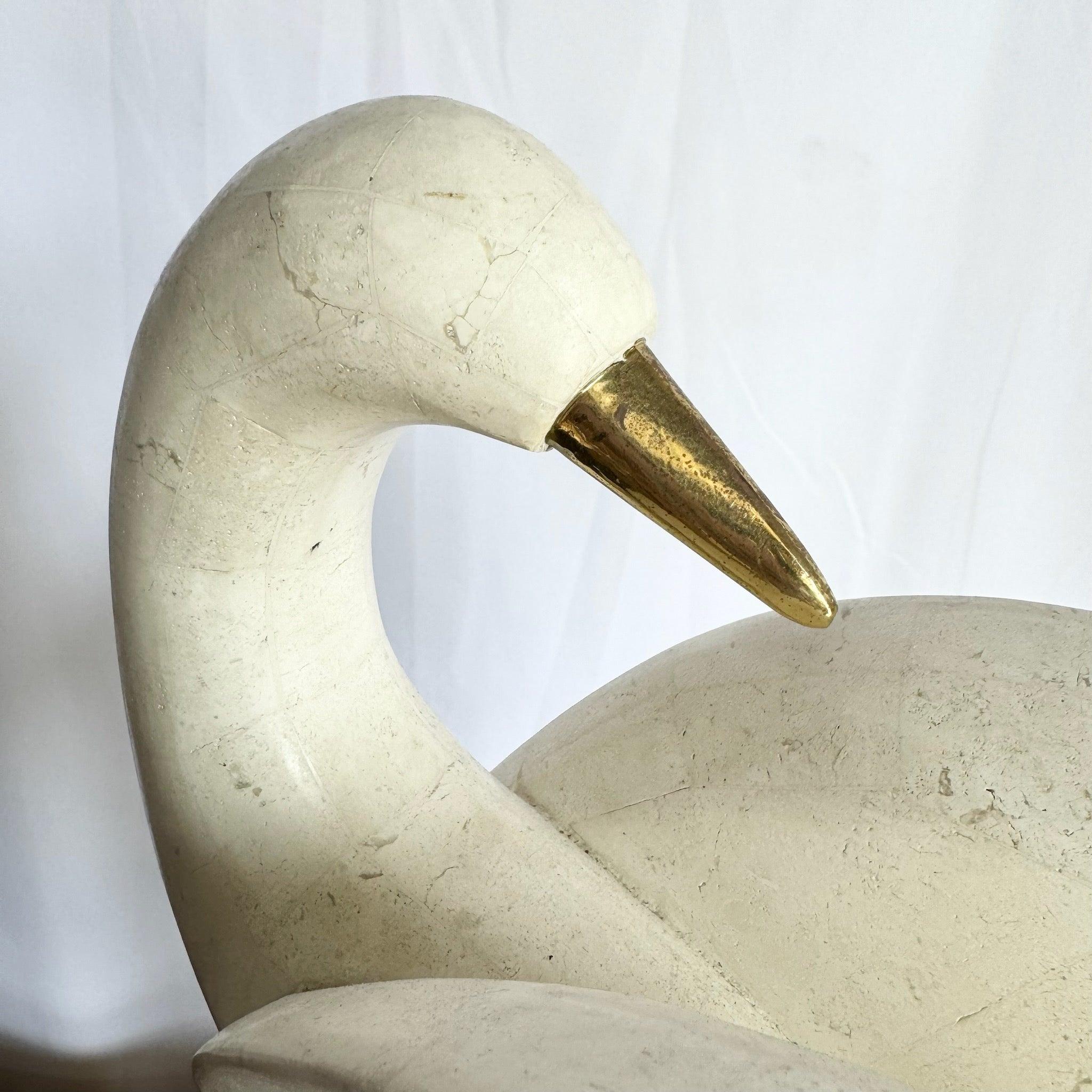 Late 20th Century Postmodern Tessellated Stone and Brass Mainland Smith Bird Sculpture For Sale