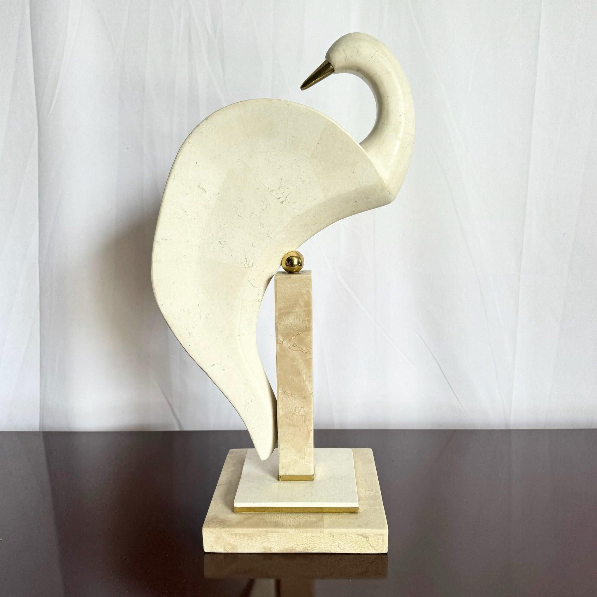 Postmodern Tessellated Stone and Brass Mainland Smith Bird Sculpture For Sale 2
