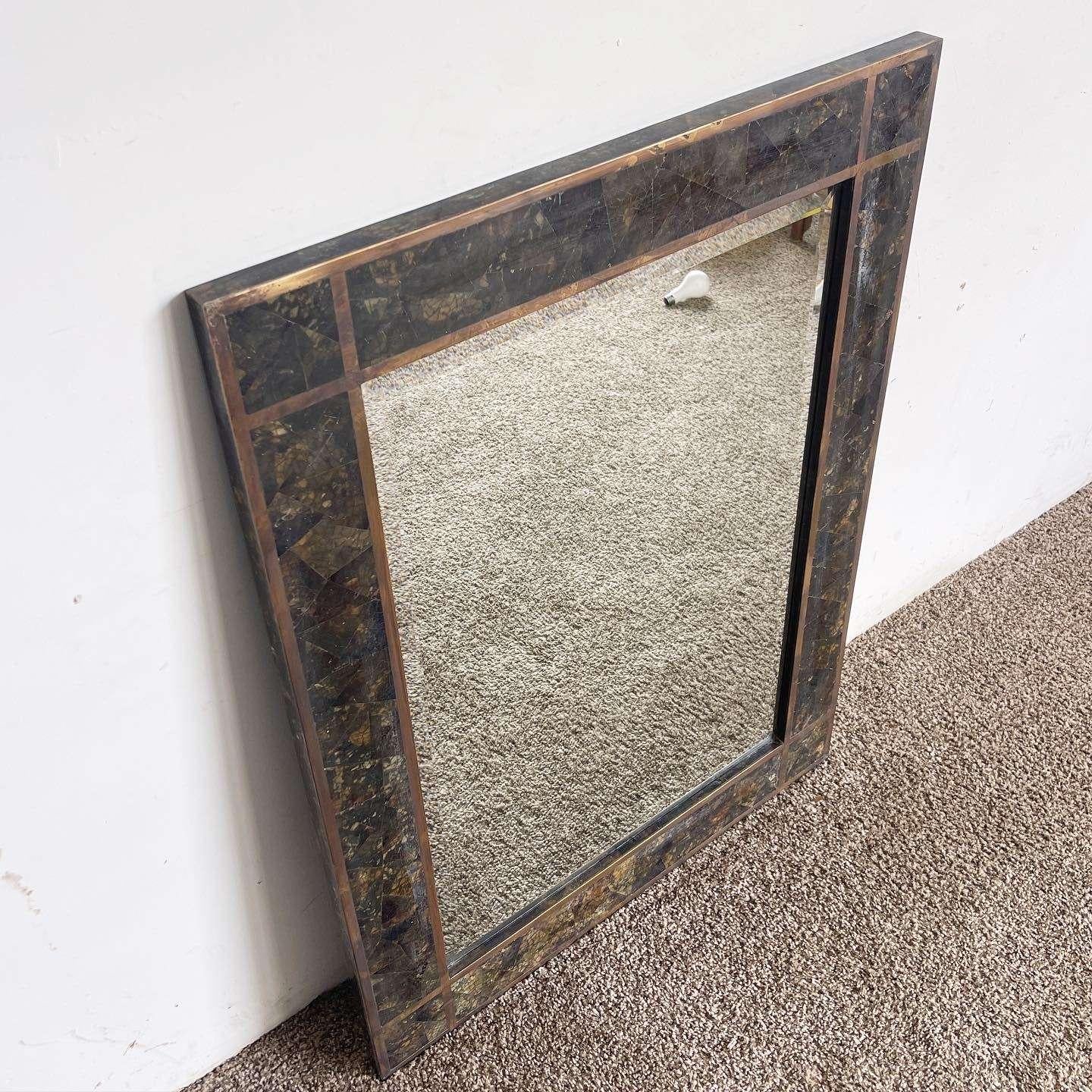 Postmodern Tessellated Stone and Brass Mirror by Maitland Smith In Good Condition In Delray Beach, FL