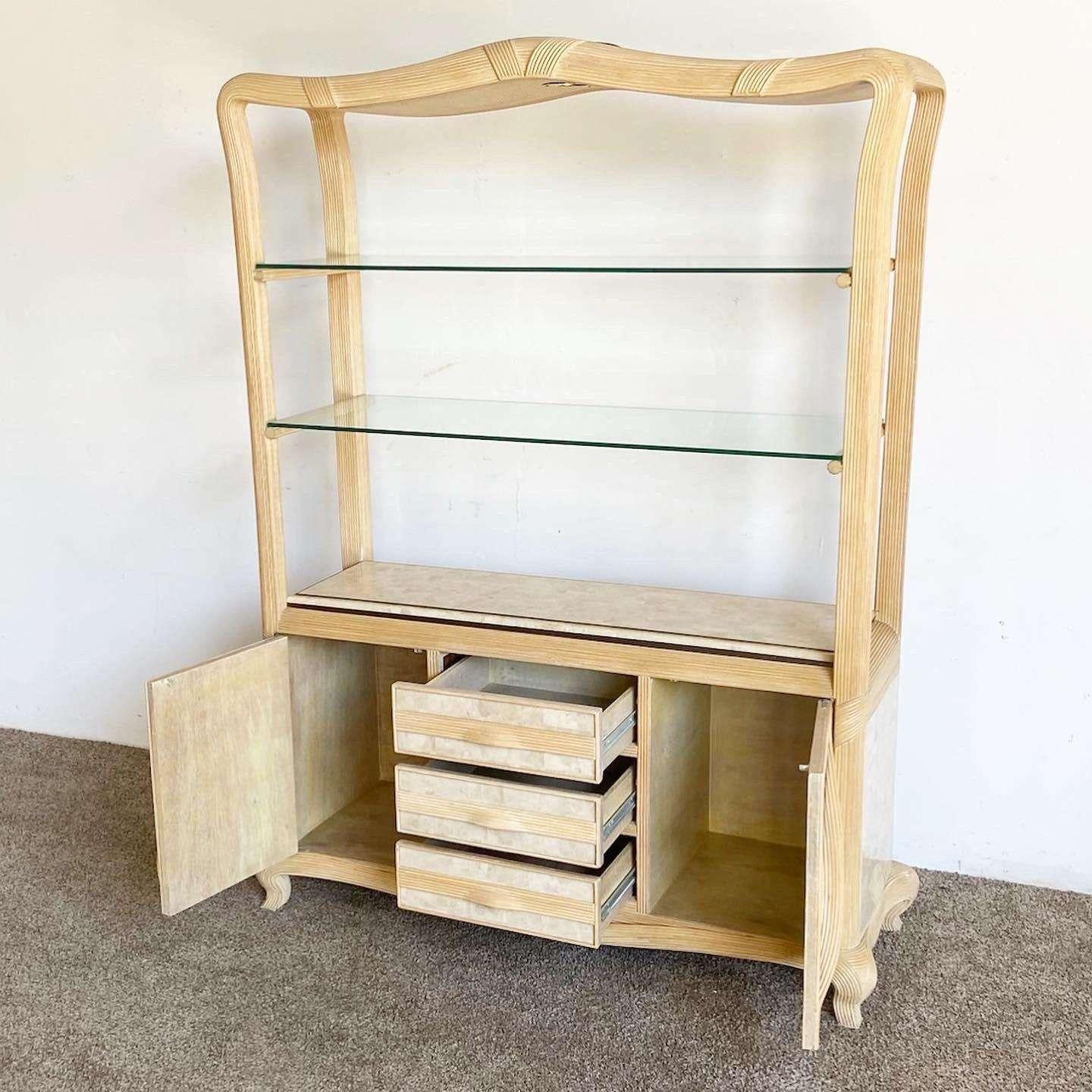 Philippine Postmodern Tessellated Stone and Pencil Reed Hutch Etagere For Sale