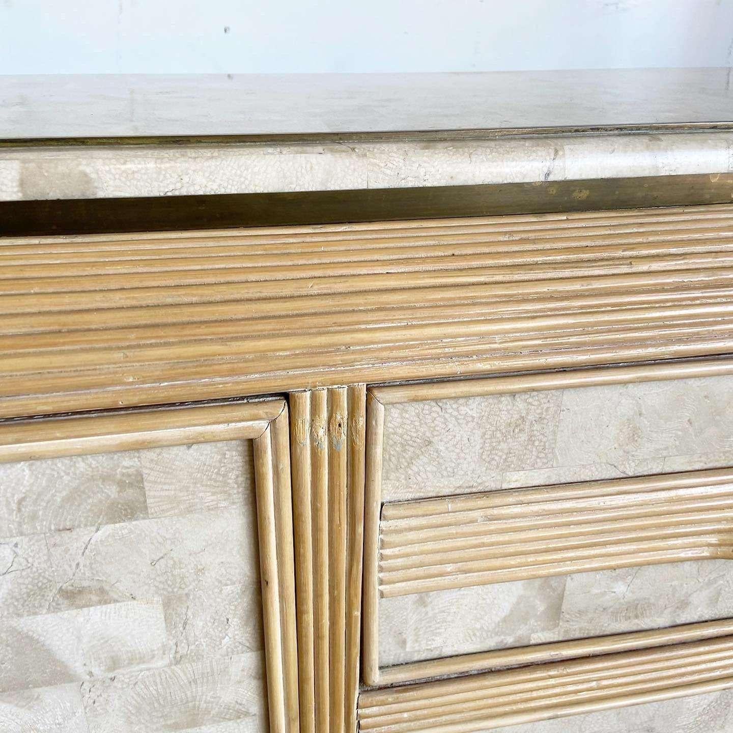 Postmodern Tessellated Stone and Pencil Reed Hutch Etagere For Sale 2