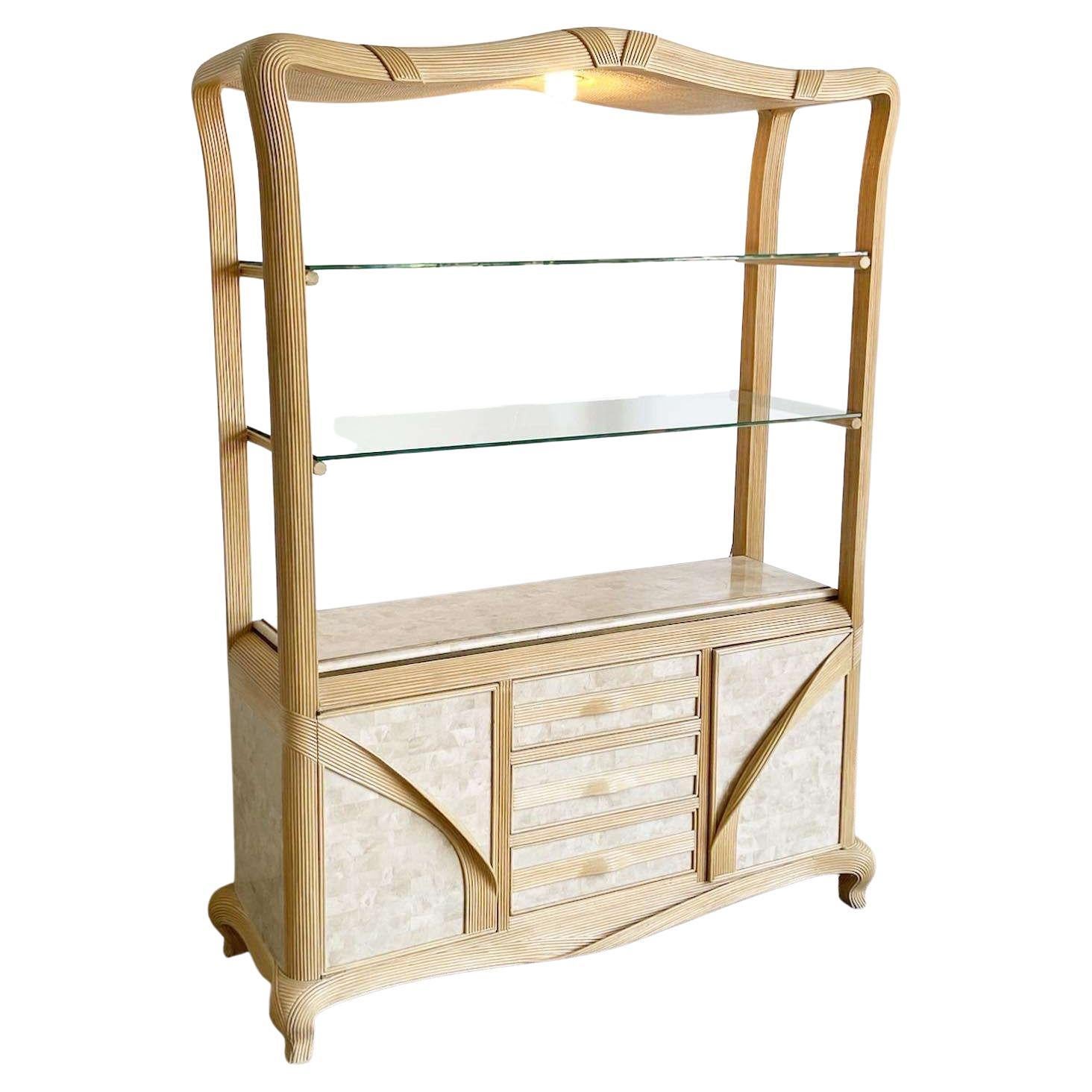 Postmodern Tessellated Stone and Pencil Reed Hutch Etagere