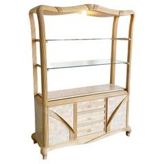 Vintage Postmodern Tessellated Stone and Pencil Reed Hutch Etagere