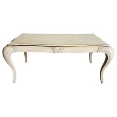 Postmodern Tessellated Stone, Brass, and Pencil Reed Dining Table