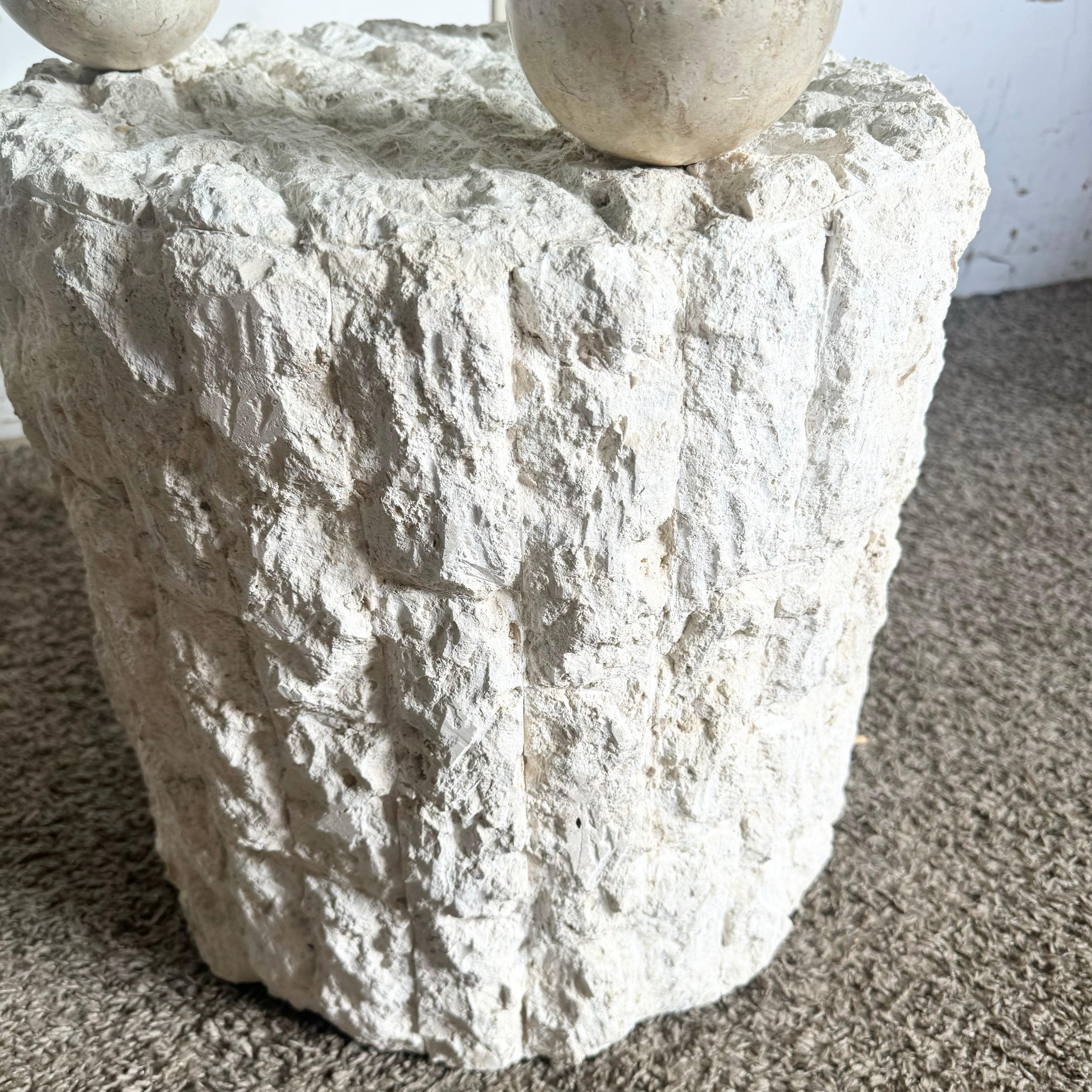 Postmodern Tessellated Stone Circular Beveled Glass Top Side Table For Sale 1