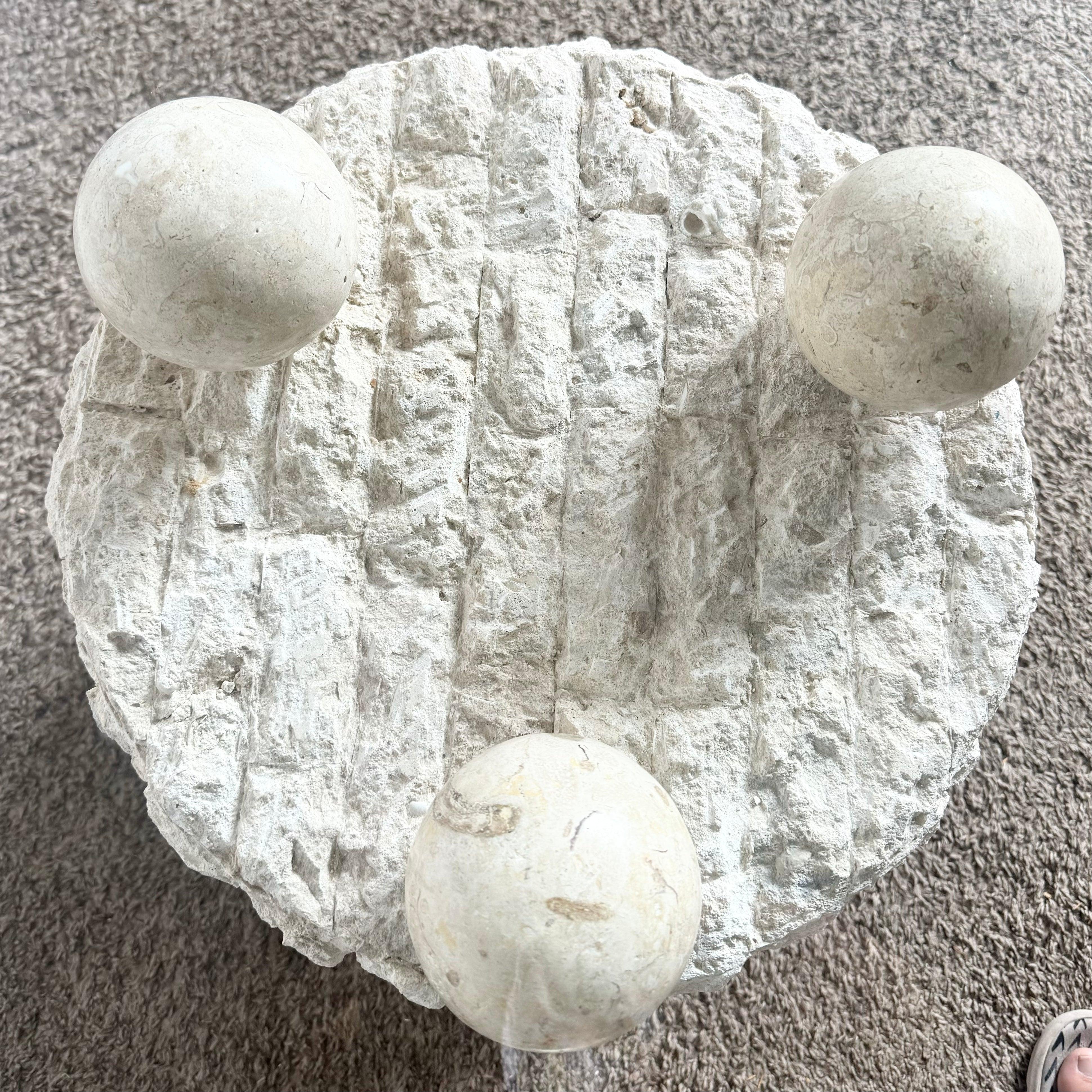 Postmodern Tessellated Stone Circular Beveled Glass Top Side Table For Sale 2