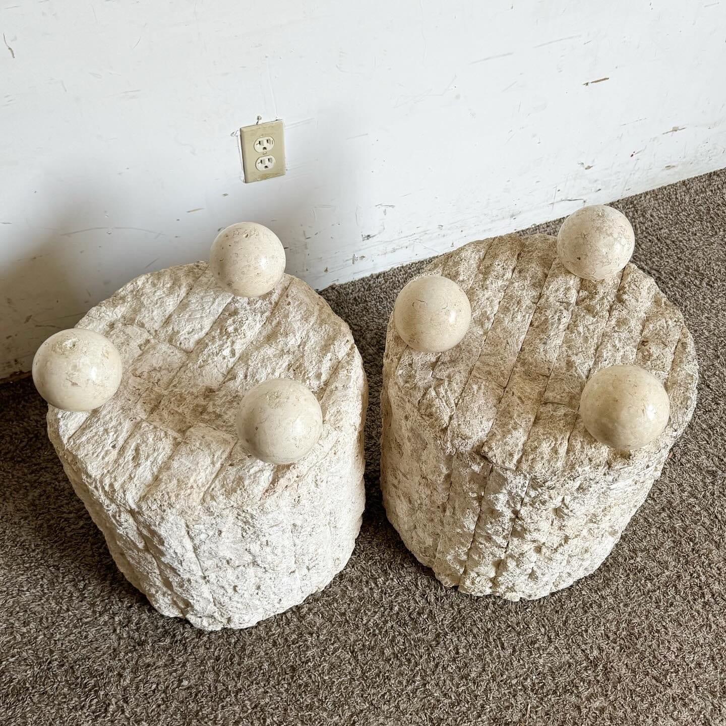 Late 20th Century Postmodern Tessellated Stone Circular Side Tables For Sale