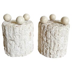 Postmodern Tessellated Stone Circular Side Tables