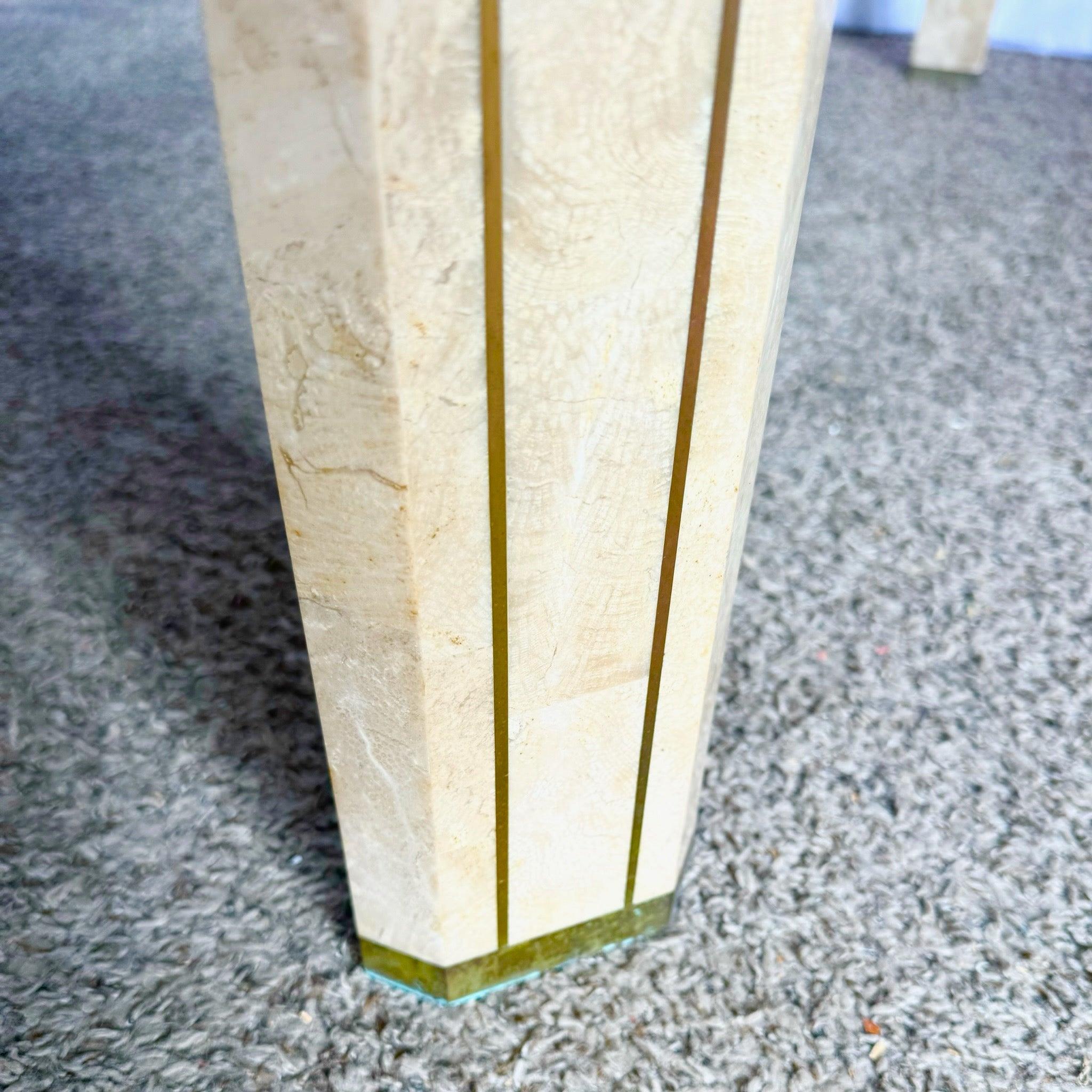 Philippine Postmodern Tessellated Stone Console Table With Brass and Glass Inlay For Sale
