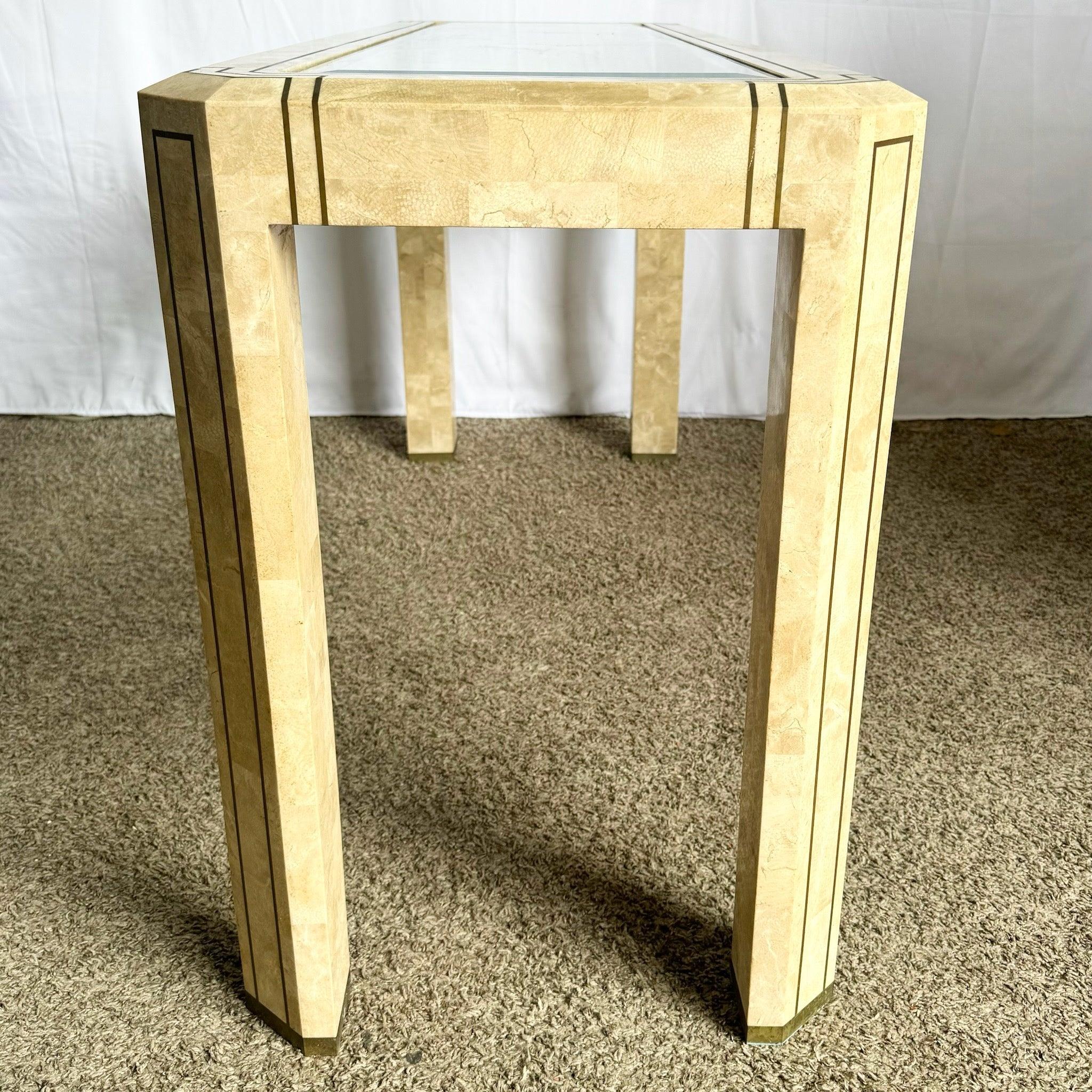 Postmodern Tessellated Stone Console Table With Brass and Glass Inlay For Sale 1