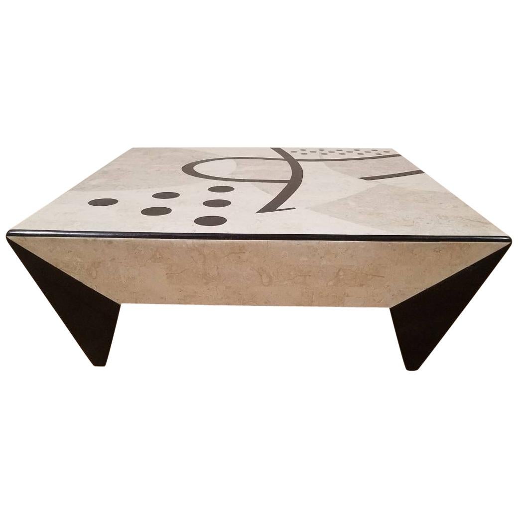 Postmodern Tessellated Stone "Et Cetera" Square 2-Drawer Cocktail Table, 1990s For Sale