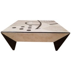 Postmodern Tessellated Stone "Et Cetera" Square 2-Drawer Cocktail Table, 1990s