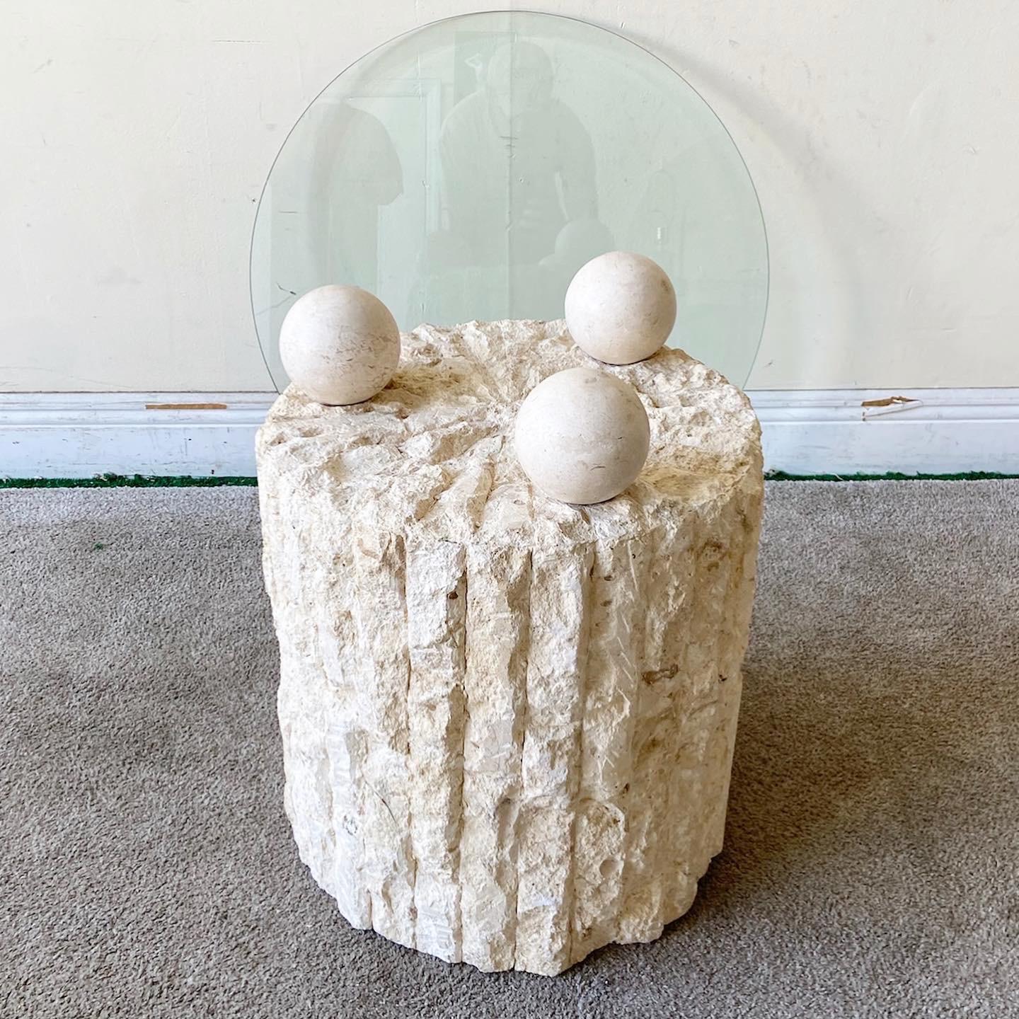 Post-Modern Postmodern Tessellated Stone Glass Top Circular Side Table