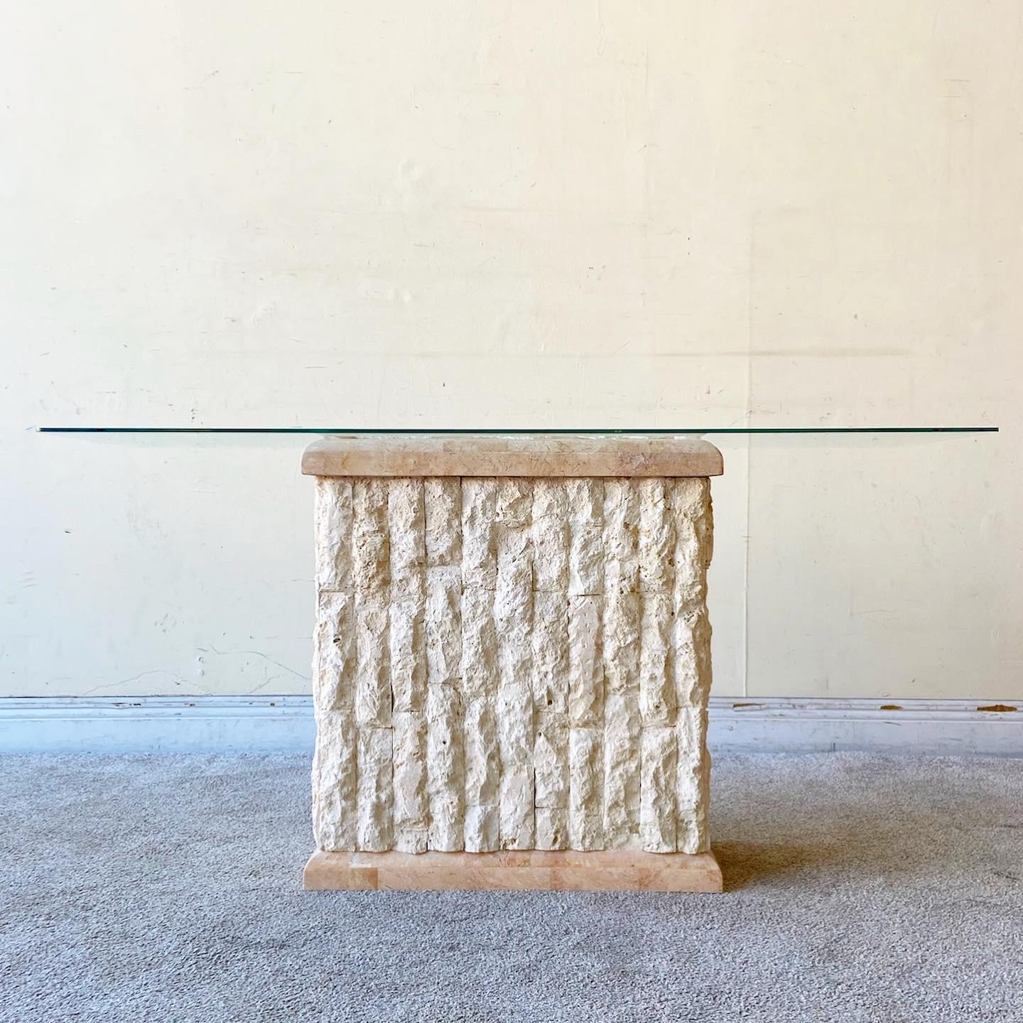 Post-Modern Postmodern Tessellated Stone Glass Top Console Table