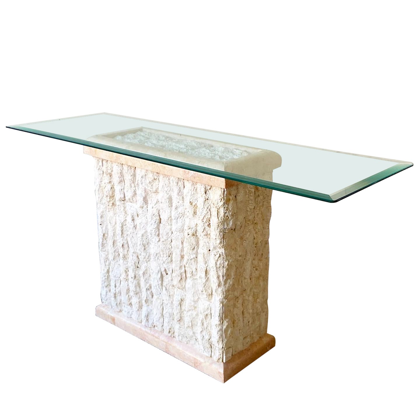 Postmodern Tessellated Stone Glass Top Console Table