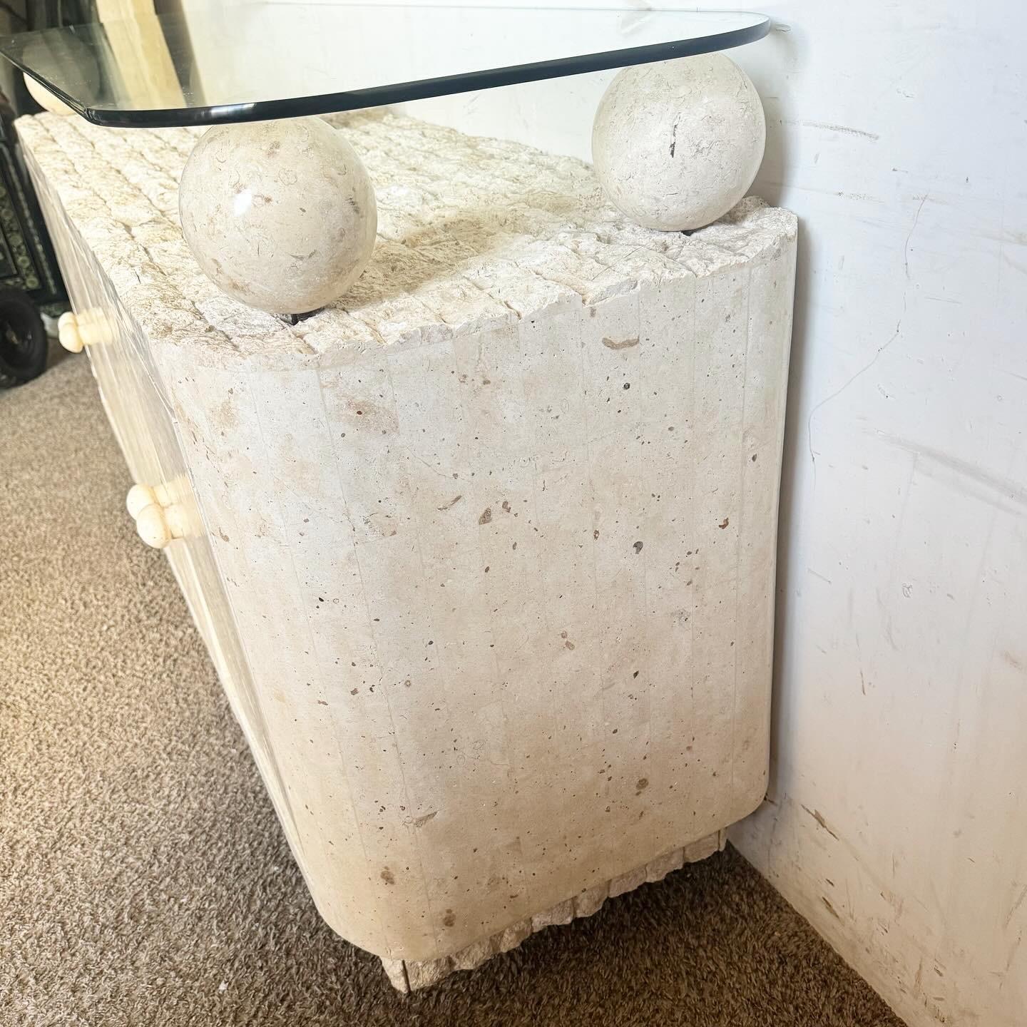Postmodern Tessellated Stone Glass Top Credenza 5