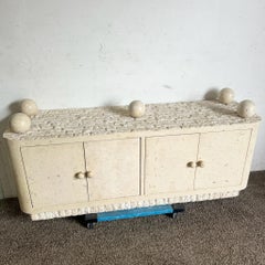 Postmodern Tessellated Stone Glass Top Credenza