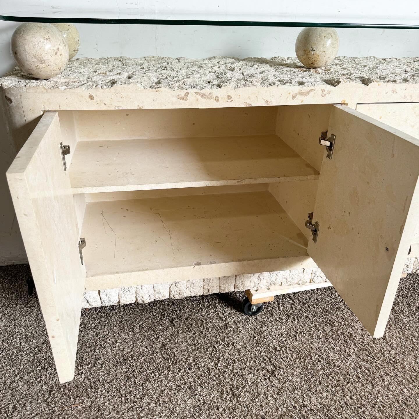 Postmodern Tessellated Stone Glass Top Credenza For Sale 1