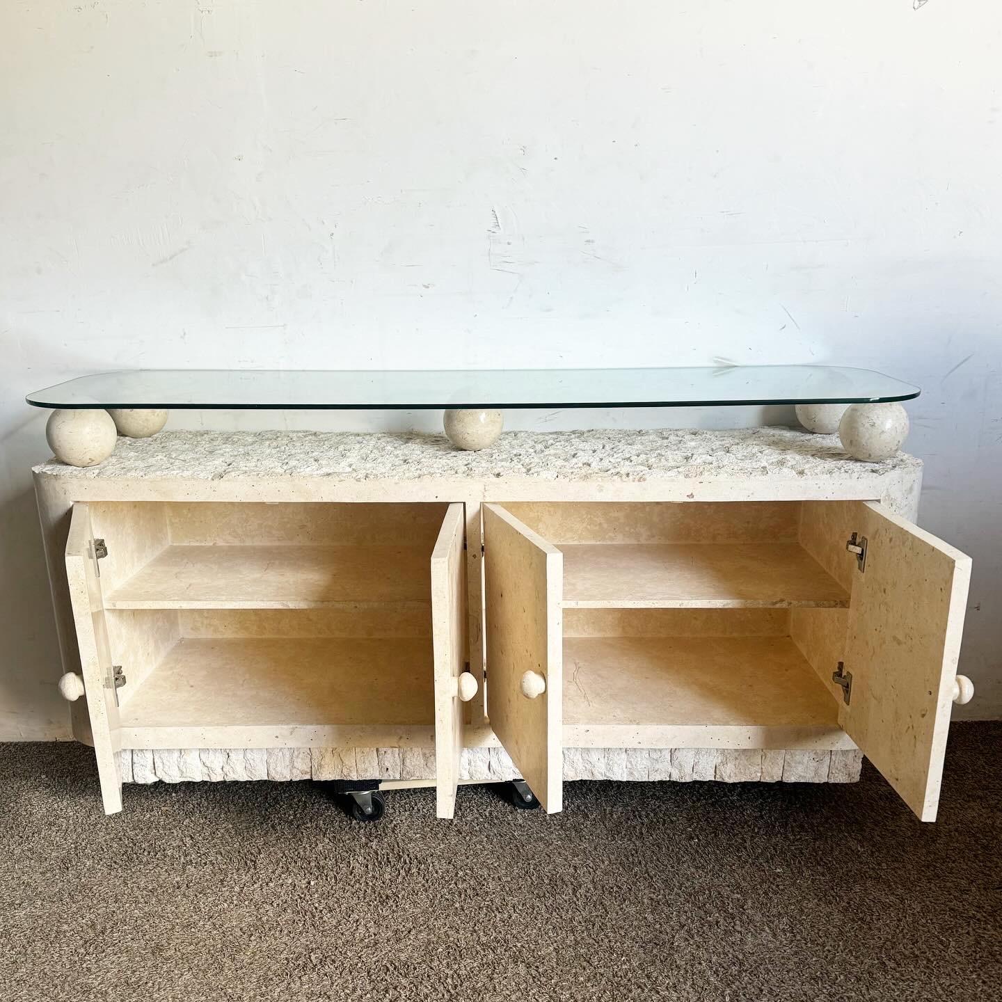 Postmodern Tessellated Stone Glass Top Credenza 2