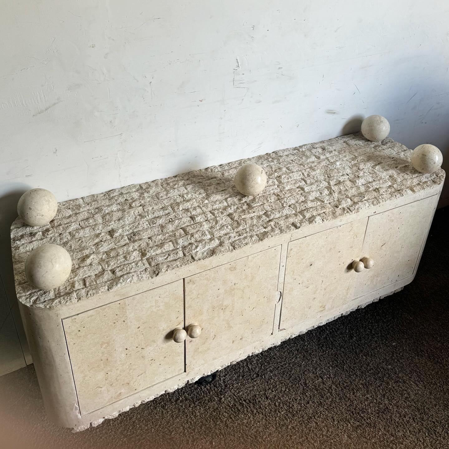 Postmodern Tessellated Stone Glass Top Credenza 3