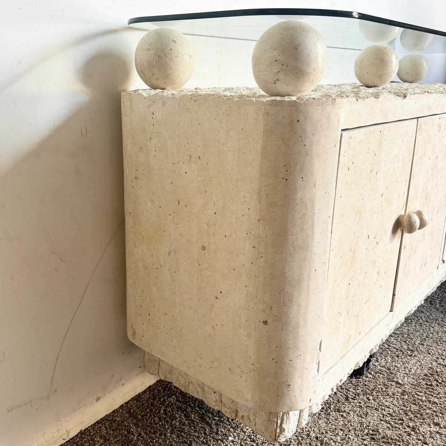 Postmodern Tessellated Stone Glass Top Credenza 4