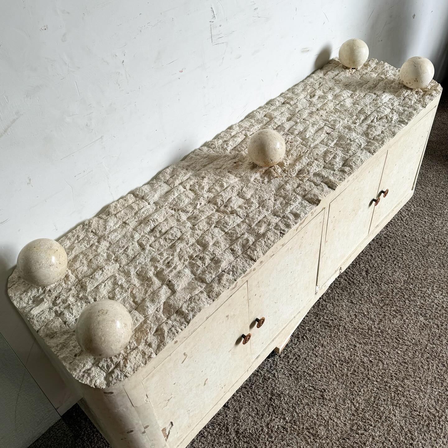 Postmodern Tessellated Stone Glass Top Credenza For Sale 4