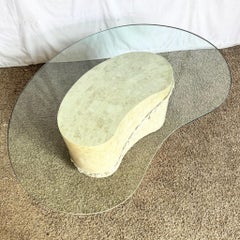 Postmodern Tessellated Stone Glass Top Kidney Coffee Table