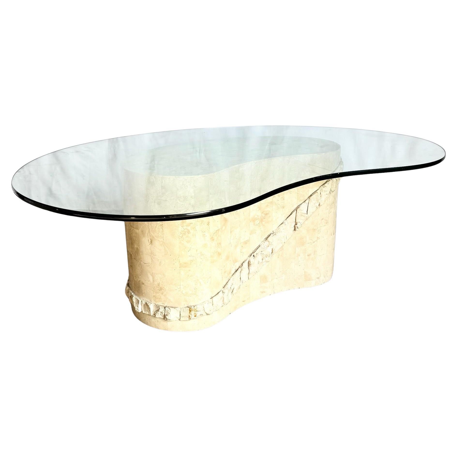 Postmodern Tessellated Stone Glass Top Kidney Coffee Table