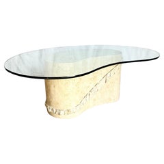 Postmodern Tessellated Stone Glass Top Kidney Coffee Table