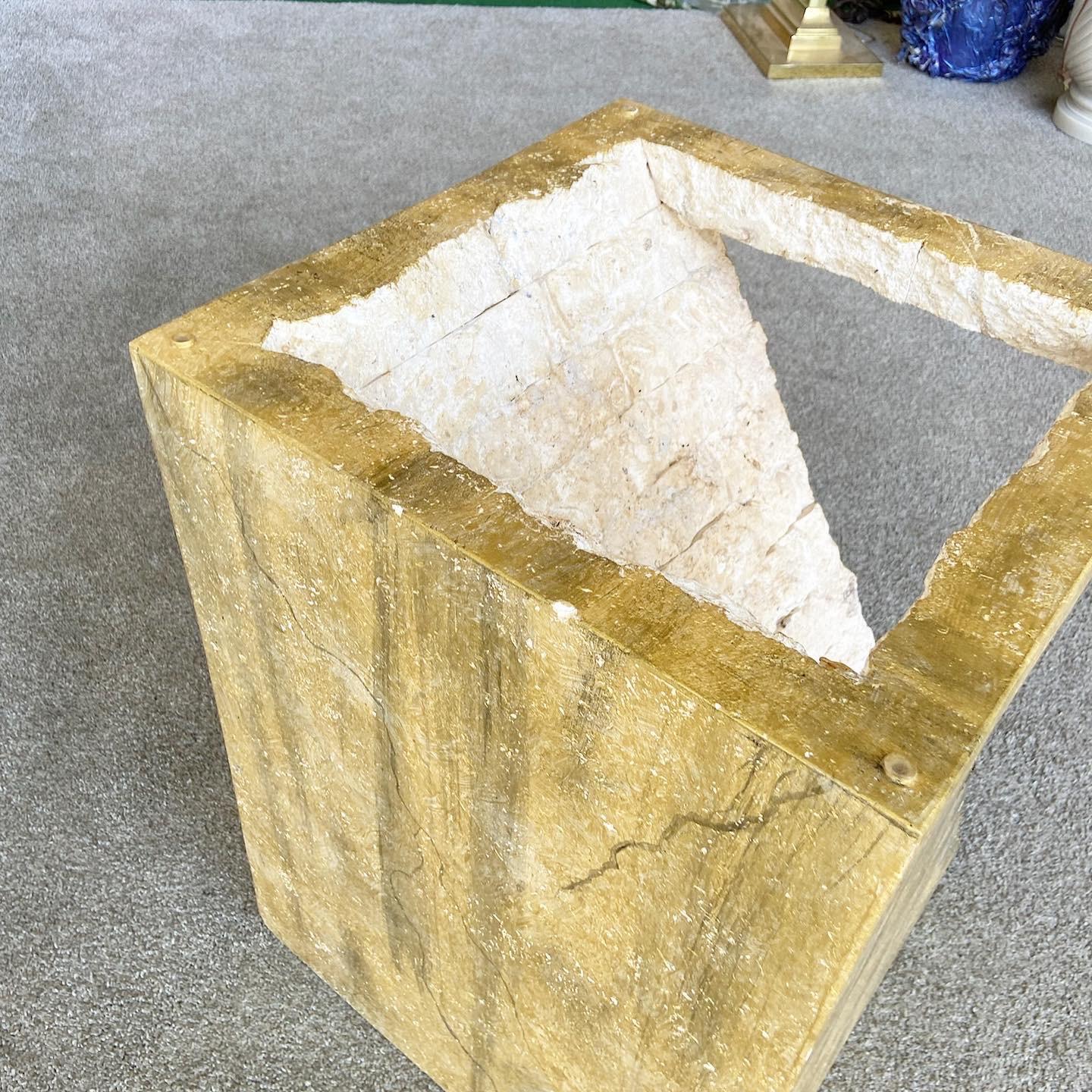 Postmodern Tessellated Stone Glass Top Side Table 3